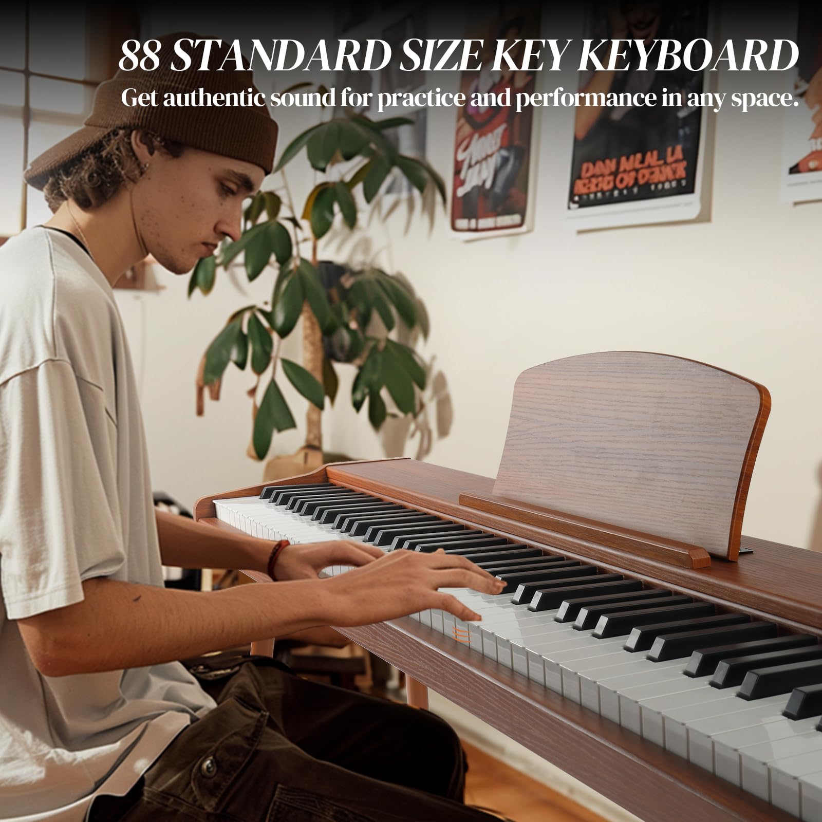 Ktaxon 88 Key Semi Weighted Keyboard with 64 Polyphony, 128 Rhythms, 128 GM Tones & 3 Pedal Unit, Piano Keyboard with Adjustable Bench, Multi-External Interfaces, Bluetooth MIDI for Beginners(Natural)