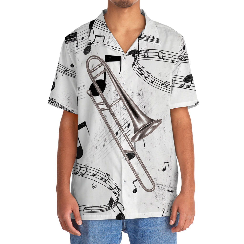 Trombone Hawaiian Shirt, Mens Trombone Short Sleeve Shirt, Music Band Gifts