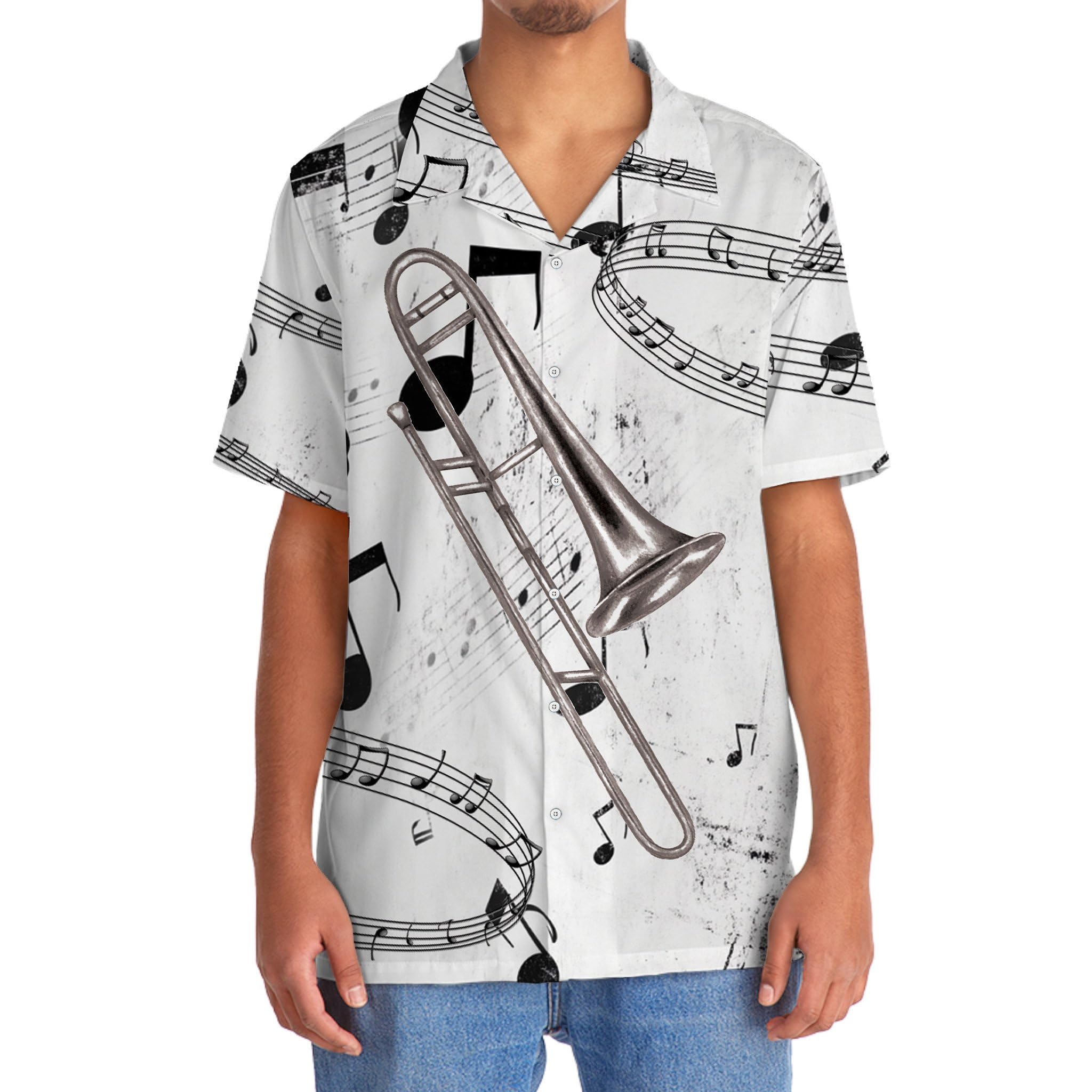Trombone Hawaiian Shirt, Mens Trombone Short Sleeve Shirt, Music Band Gifts
