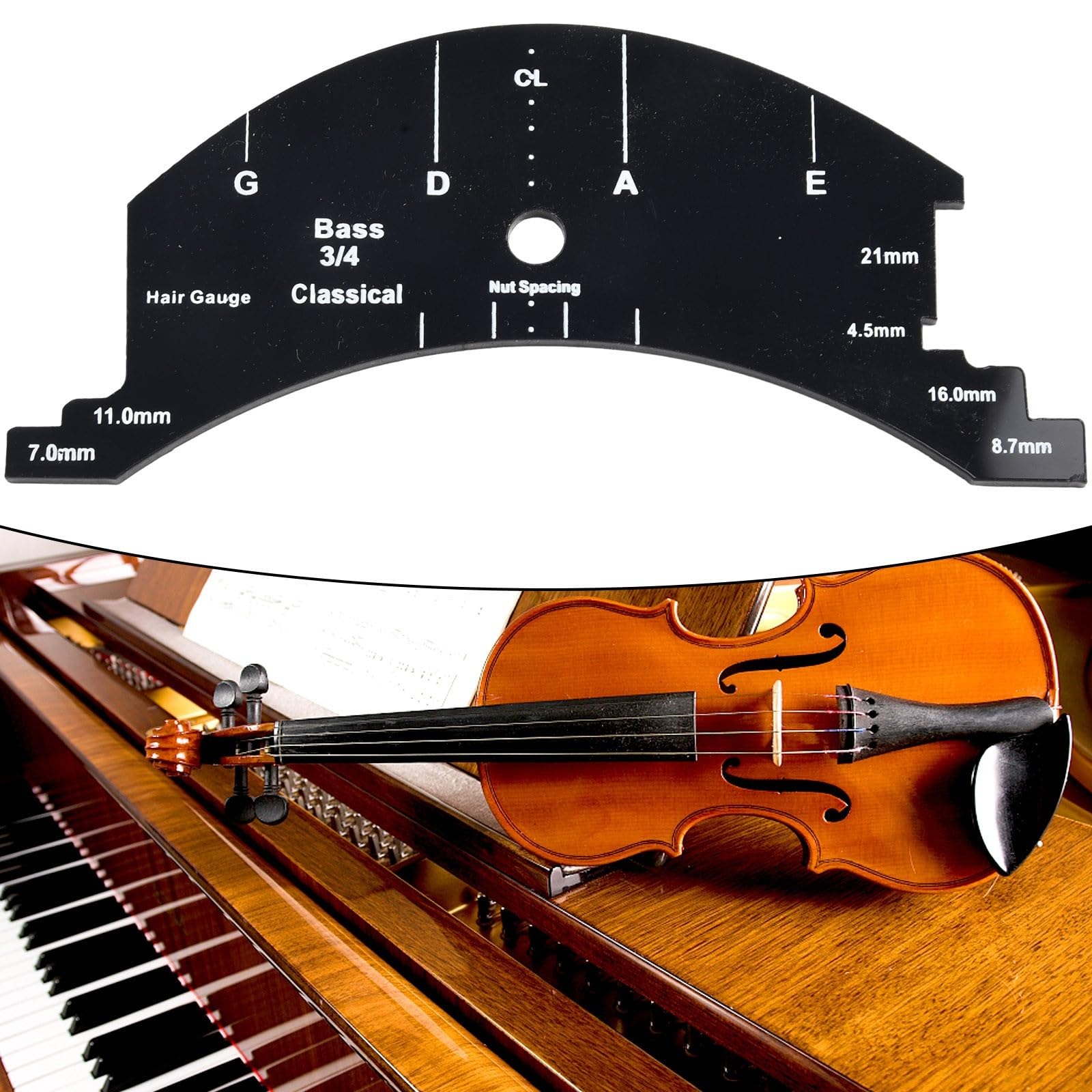 Violin For Bridge Template For Violin Cello Double Bass Multifunctional Luthier Tool For String Height Chord Distance Measurement And Repair Full Size Plastic Gauge Black(Violin 1/2)