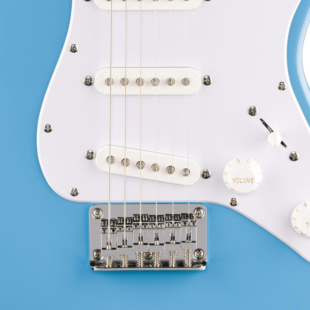 Fender Squier Mini Stratocaster Electric Guitar - California Blue Bundle with Amplifier, Instrument Cable, Tuner, Strap, Picks, and Austin Bazaar Instructional DVD