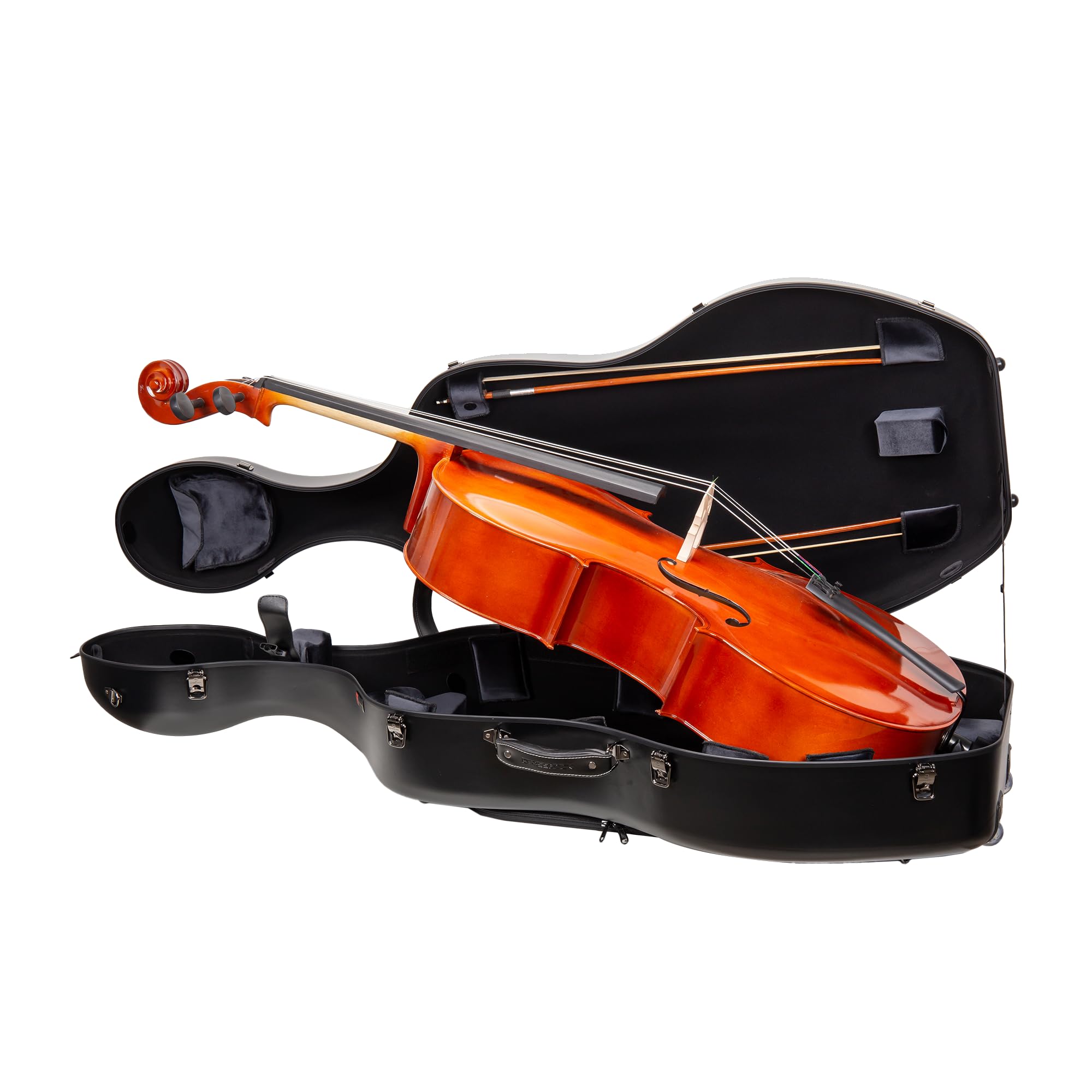 Crossrock Poly Carbon Cello Case for 4/4 Full Size | Red Matte Finish, Black Velvet Interior, Wheels, Music Pouch – Lightweight Protection Series