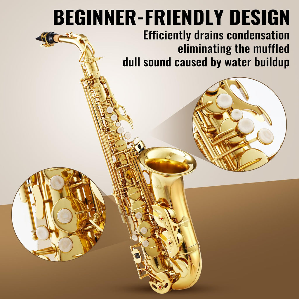 LeSage Alto Saxphone E Flat for Beginners Student School Band Alto Sax Gold Lacquer Music Instrument Saxofon With Carrying Sax Case