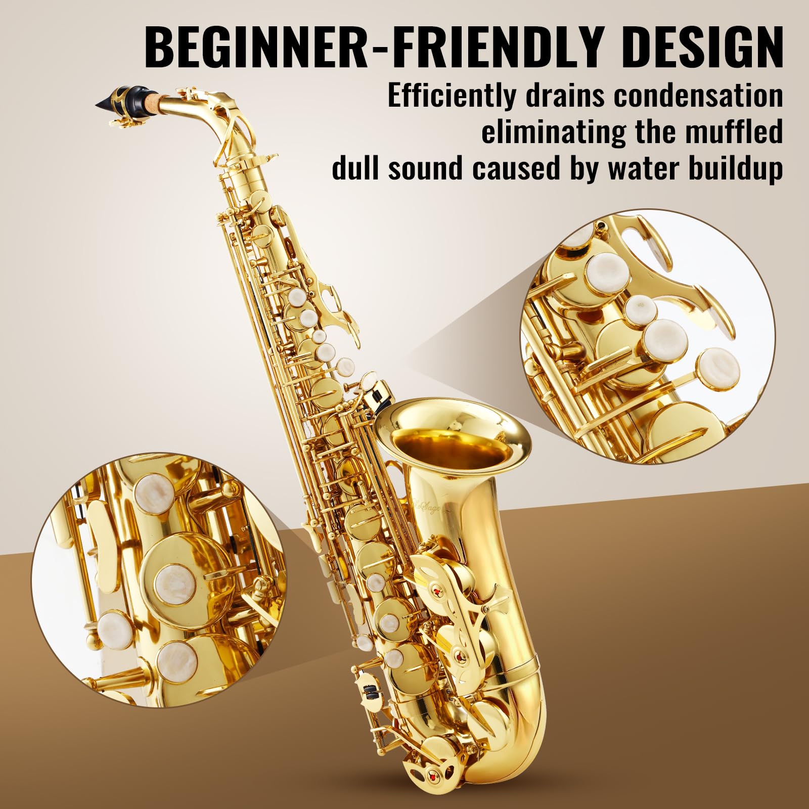 LeSage Alto Saxphone E Flat for Beginners Student School Band Alto Sax Gold Lacquer Music Instrument Saxofon With Carrying Sax Case