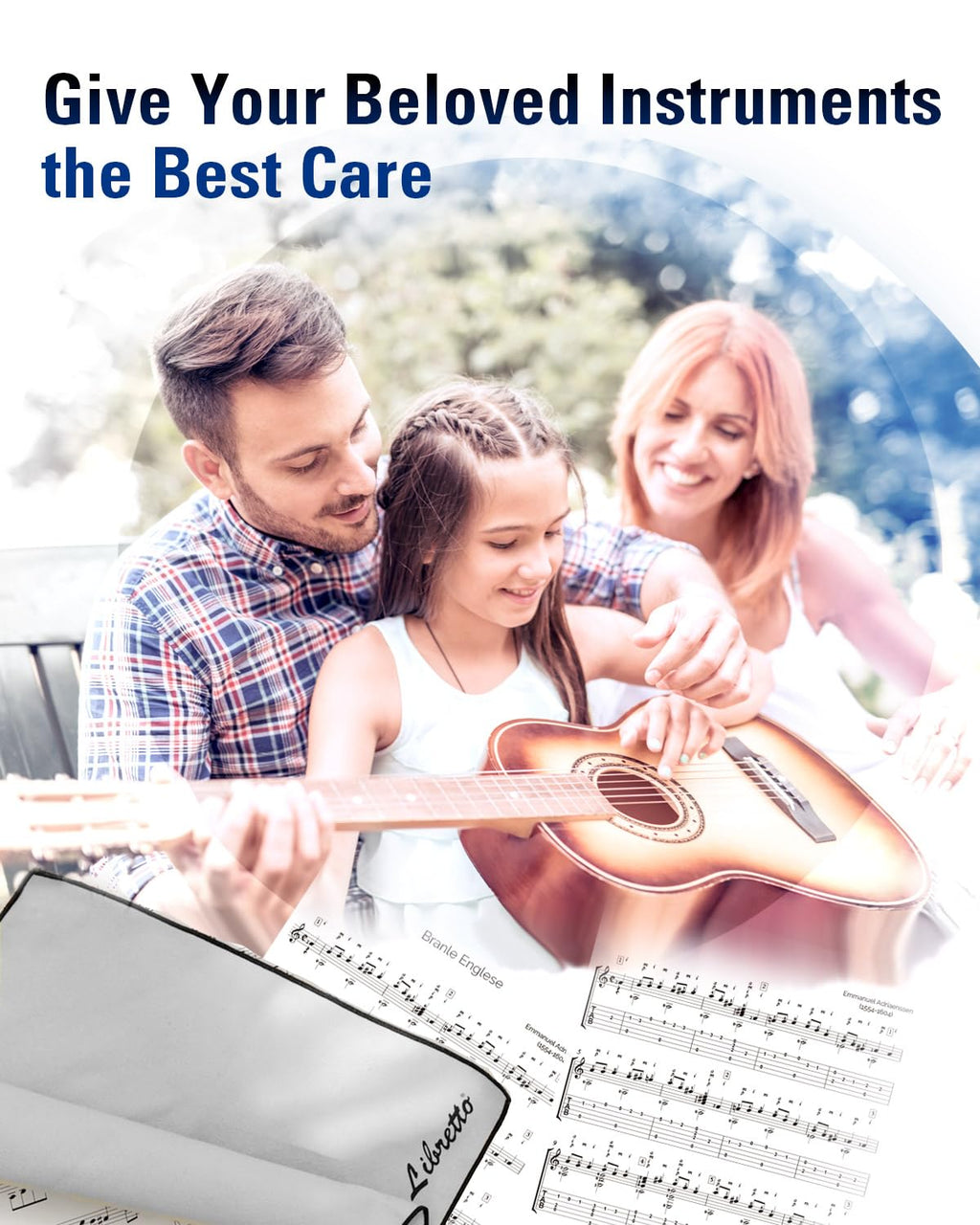 Libretto Microfiber Polish Cloth, 3 Useful Sizes in 1 Pack, Violin and Cello Cleaning & Polishing Products, Blue, Lint-Free, Super Soft, Gift, for Piano, Guitar, Ukulele, Trumpet, Saxophone, Laptop