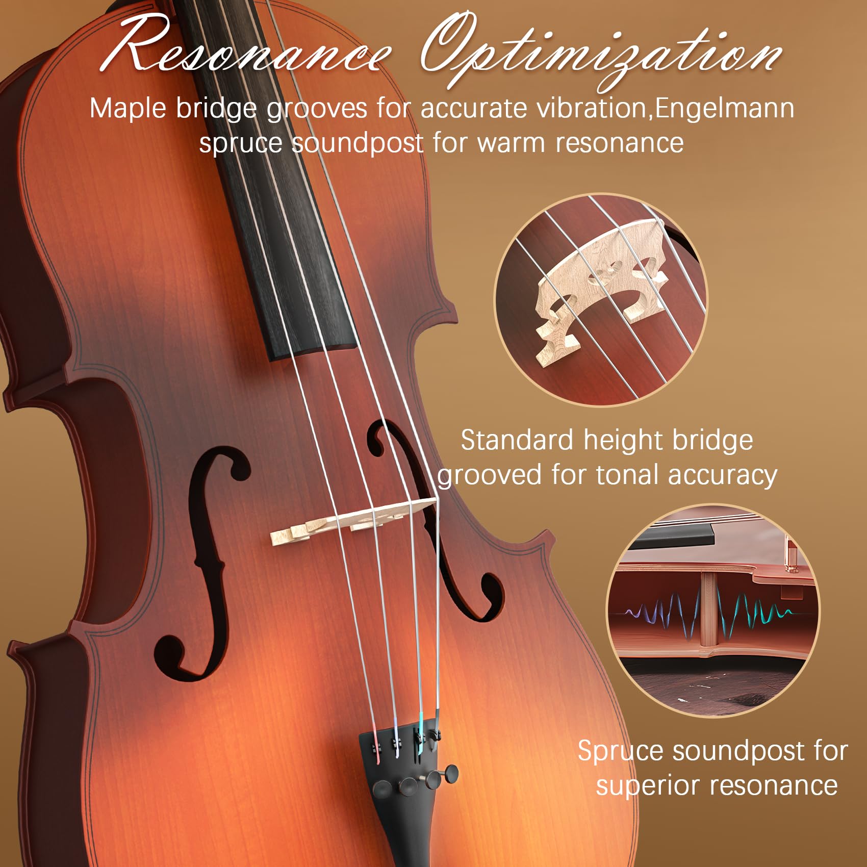 Full Size Cello Kit, Acoustic Cello Instrument for Adults,Beginners,Students,Complete Cello 4/4 Set with Portable Bag, Bow, Rosin (Black)