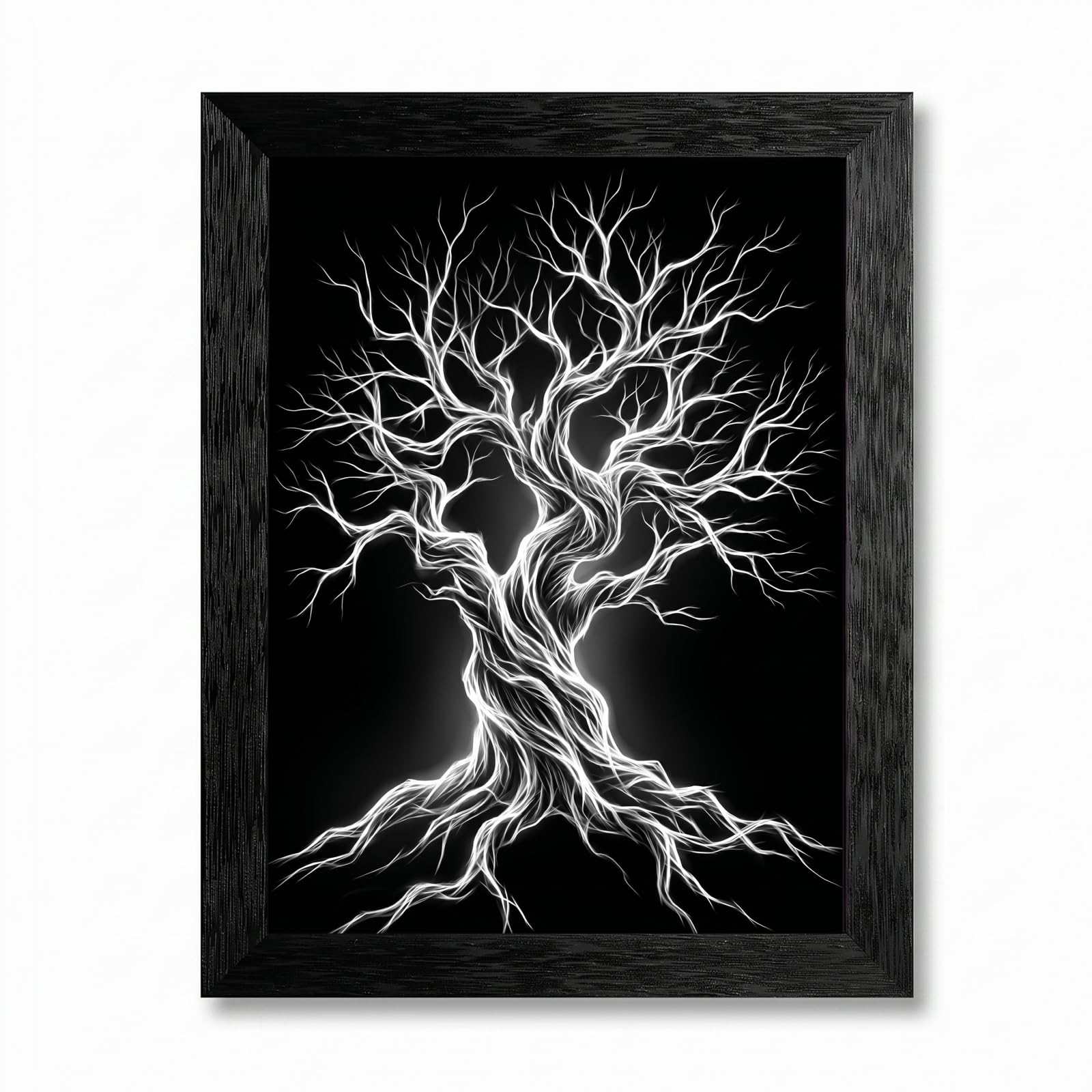Framed Canvas Wall Art Minimalist Abstract Cello Musical Instrument Electric White Glowing Lines on Black Canvas Print Poster Black Frame Wall Decor for Music Room Studio Modern Art, Inch 24x36