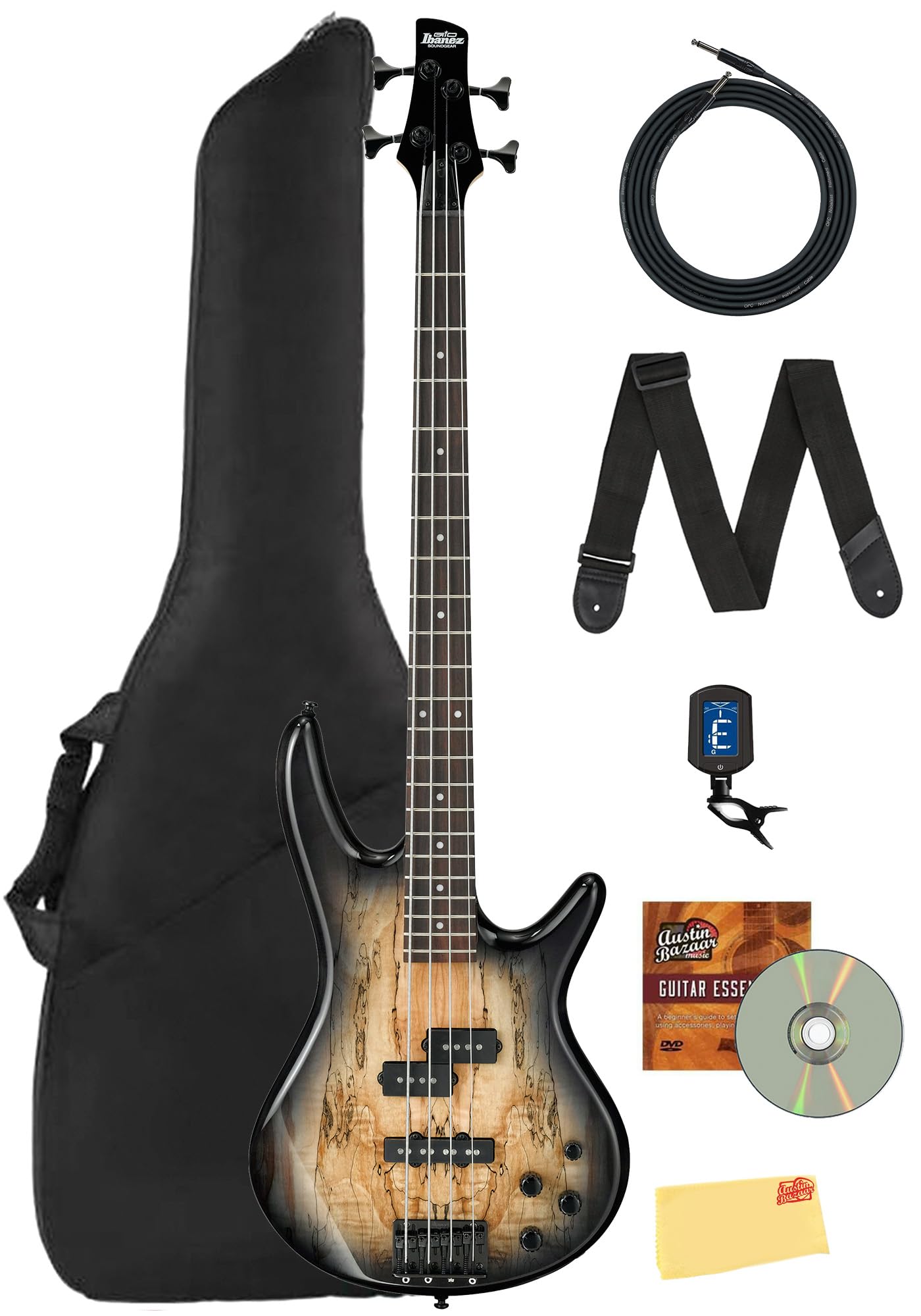 Ibanez GSR205B SR Gio 5-String Bass Guitar - Walnut Flat Bundle with Gig Bag, Tuner, Strap, Cable, Austin Bazaar Instructional DVD, and Polishing Cloth