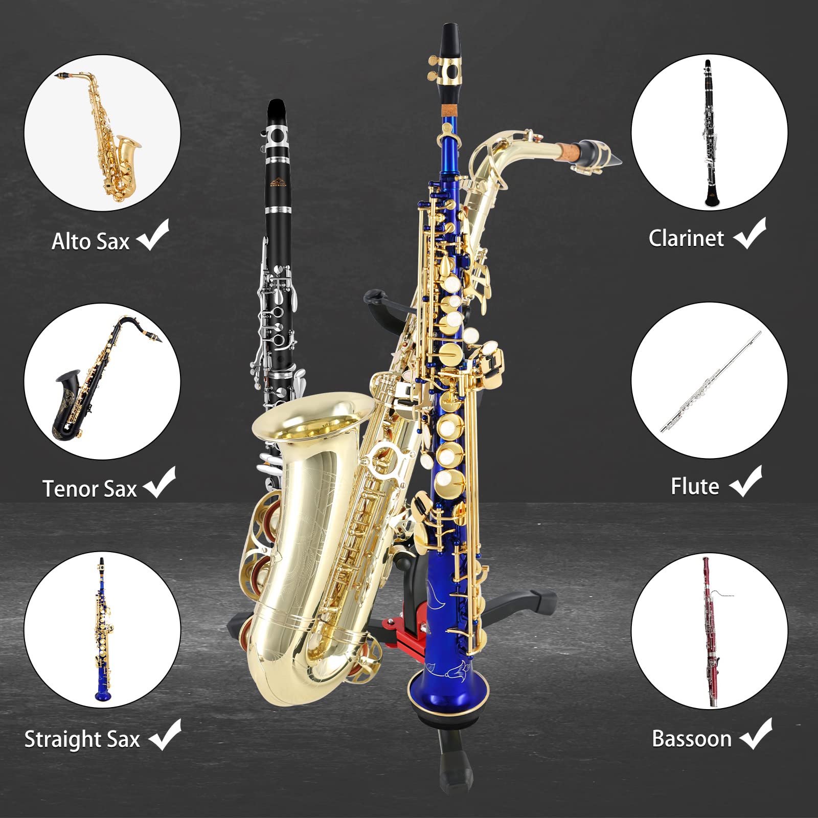 EASTROCK Alto&Tenor Saxophone Wall Stand Saxophone Wall Mount Saxophone Holder Rack (Saxophone Wall Stand), Black