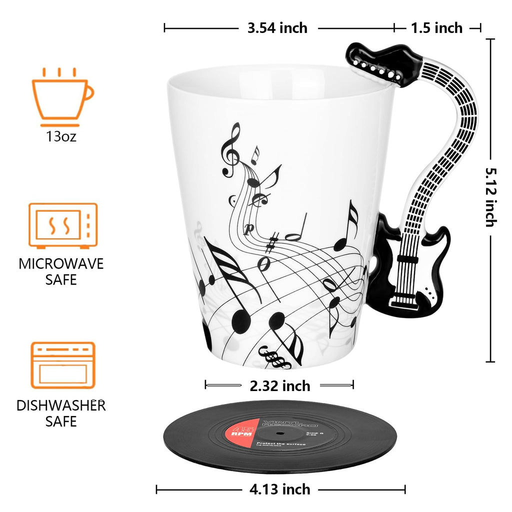 Maustic Novelty Violin Mug - 13 Oz Ceramic with Vinyl Record Coaster, Perfect for Music Lovers, Musicians, and Violinists - Ideal for Christmas or Birthday Gifts