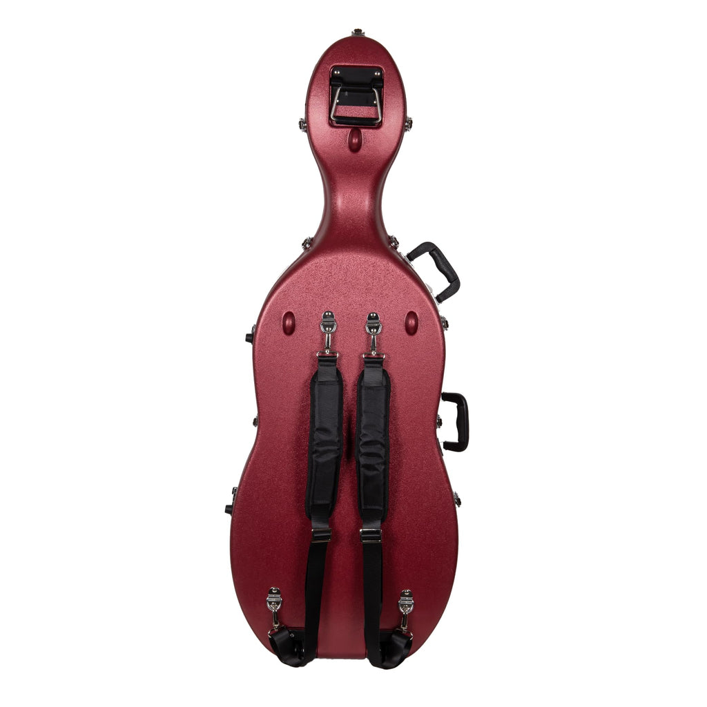 Crossrock ABS Cello Case for 4/4 & 3/4 Size | Wine Red Velvet Interior, Molded Hardshell with Wheels, Lock, Dual Bow Holders & Backpack Straps-Dark Red (CRA862CEFDR)
