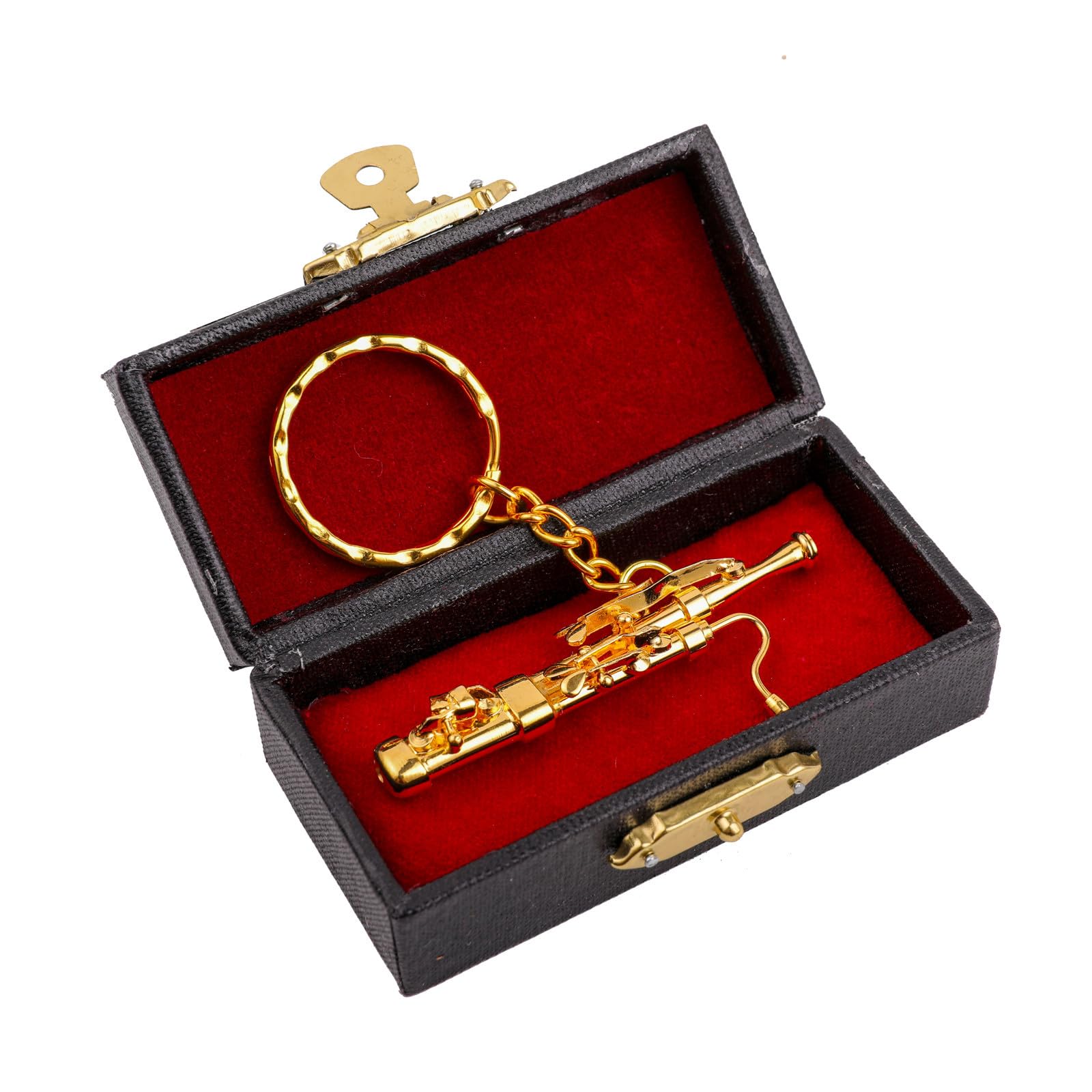 Miniature Musical Instrument Keychain with Case Brass Mini Collectible Figurines Replica Key Ring Birthday Gifts