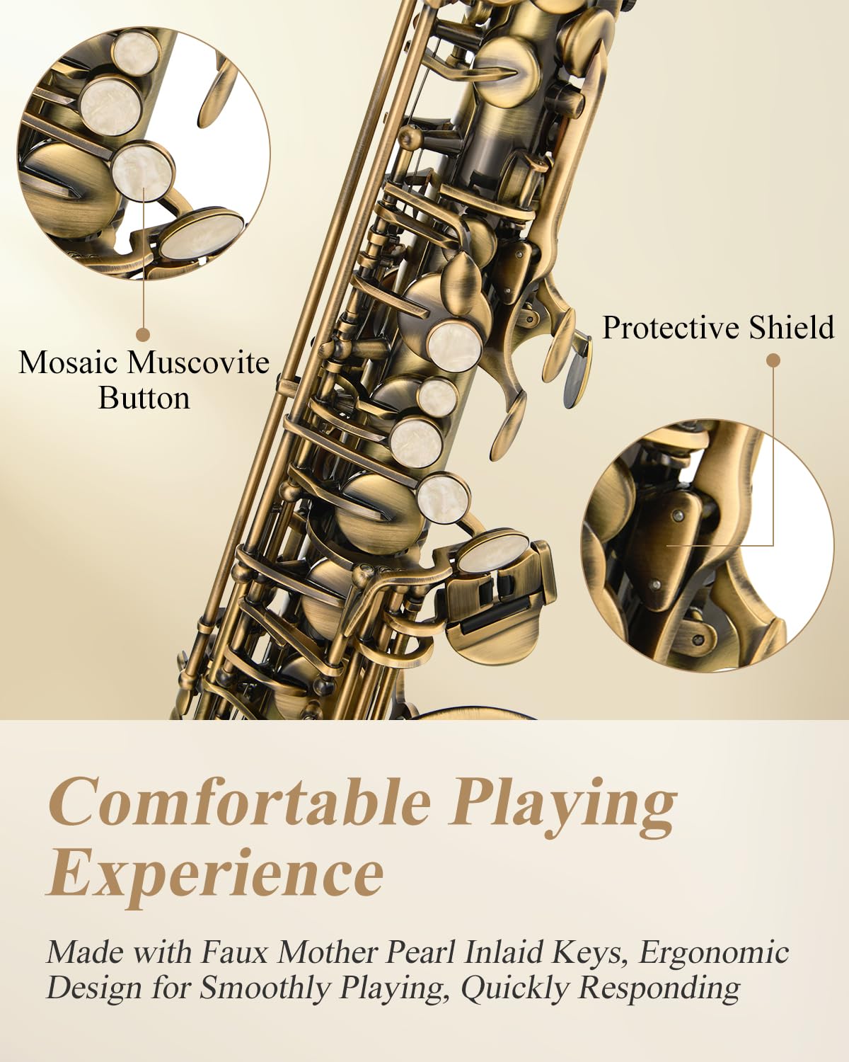 Eastar Student Alto Saxophone E Flat for Beginner Sax Full Kit with Carrying Case, Mouthpiece, Straps, Reeds, Stand, Golden Lacquer, AS-Ⅱ