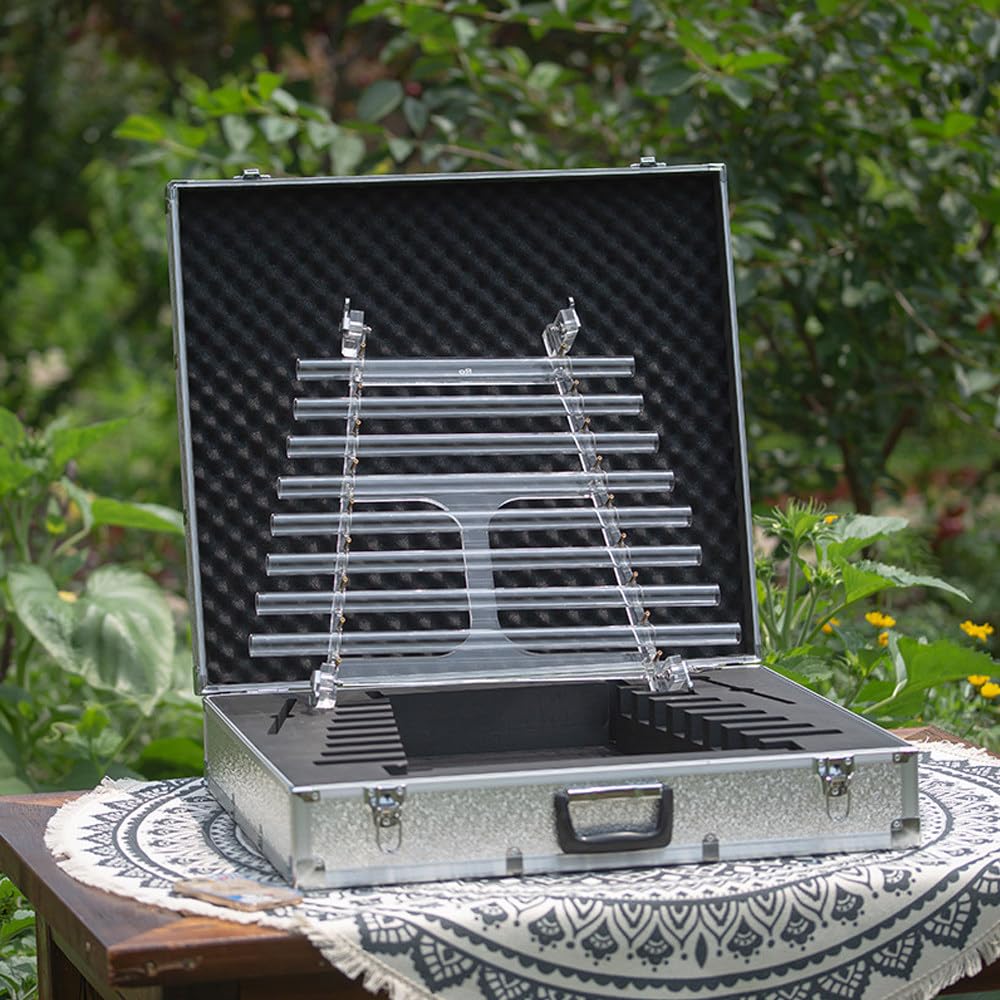 432HZ 8 Note Quartz Crystal Singing Harp,432 Hz Sound Therapy Quartz Crystal Singing Harp,with Flower of Life Pattern Including Bracket Alumina Carrry Case for Sound Bath and Meditatiion 440hz
