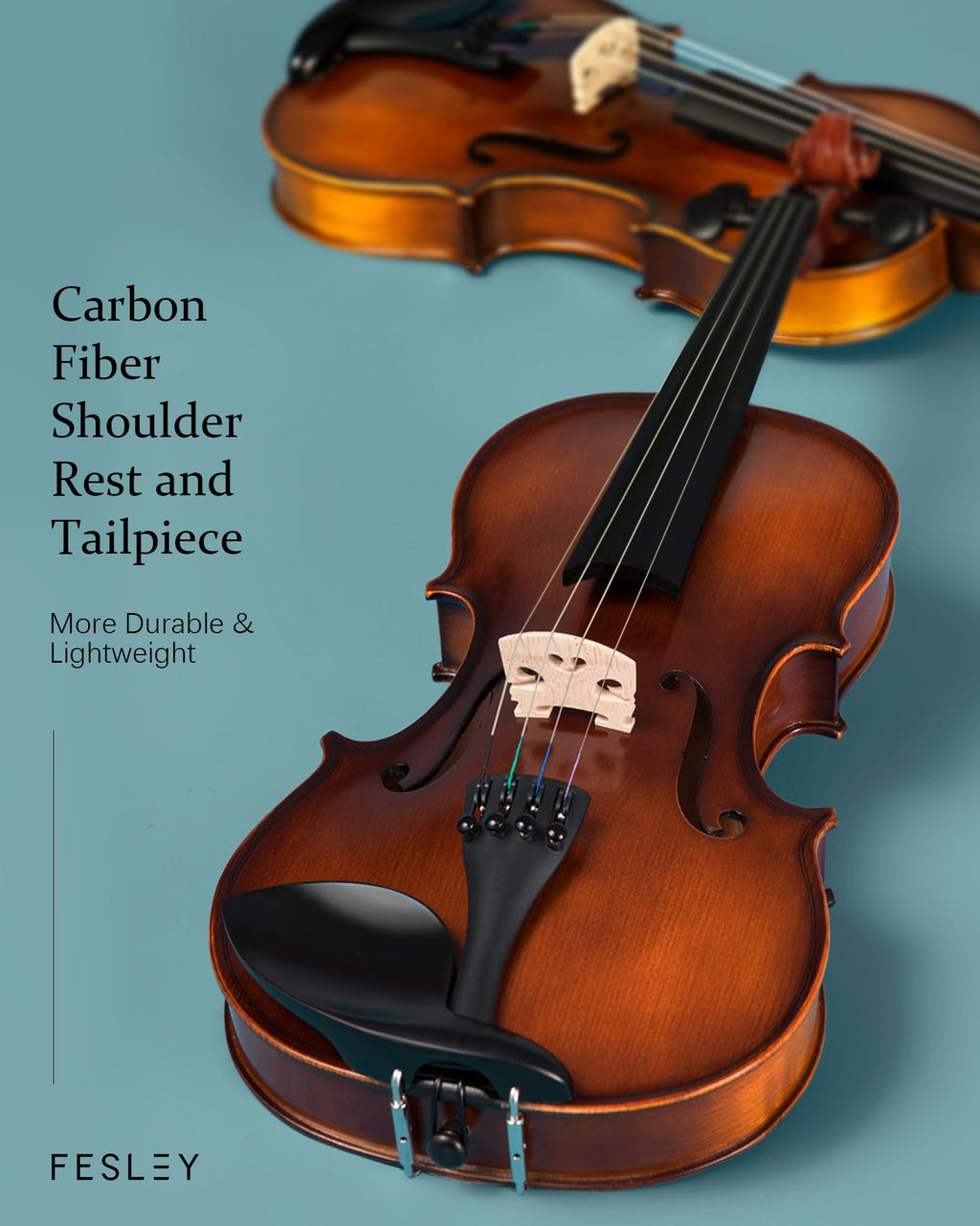 Fesley 4/4 Beginner Violin Kit for Adults & Teens, Full Size Acoustic Violin Set with Hard Case, Bow, Shoulder Rest, Digital Tuner & Extra Strings, Handmade Solid Wood Student Violin