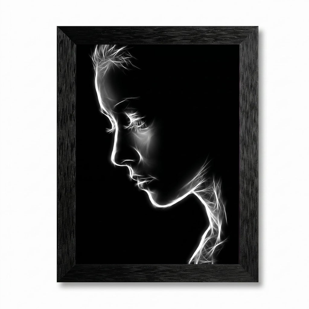 Framed Canvas Wall Art Minimalist Abstract Cello Musical Instrument Electric White Glowing Lines on Black Canvas Print Poster Black Frame Wall Decor for Music Room Studio Modern Art, Inch 24x36