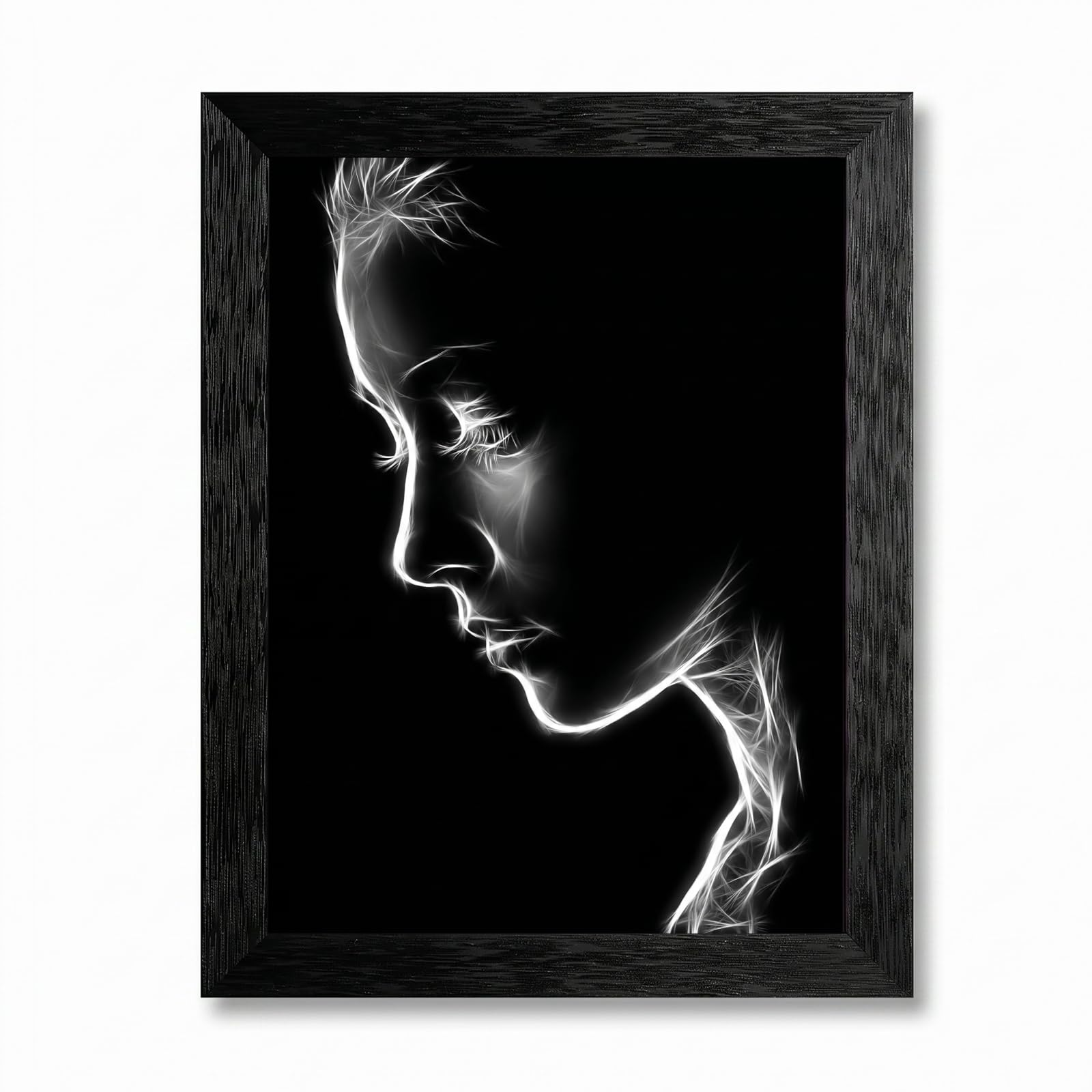 Framed Canvas Wall Art Minimalist Abstract Cello Musical Instrument Electric White Glowing Lines on Black Canvas Print Poster Black Frame Wall Decor for Music Room Studio Modern Art, Inch 24x36