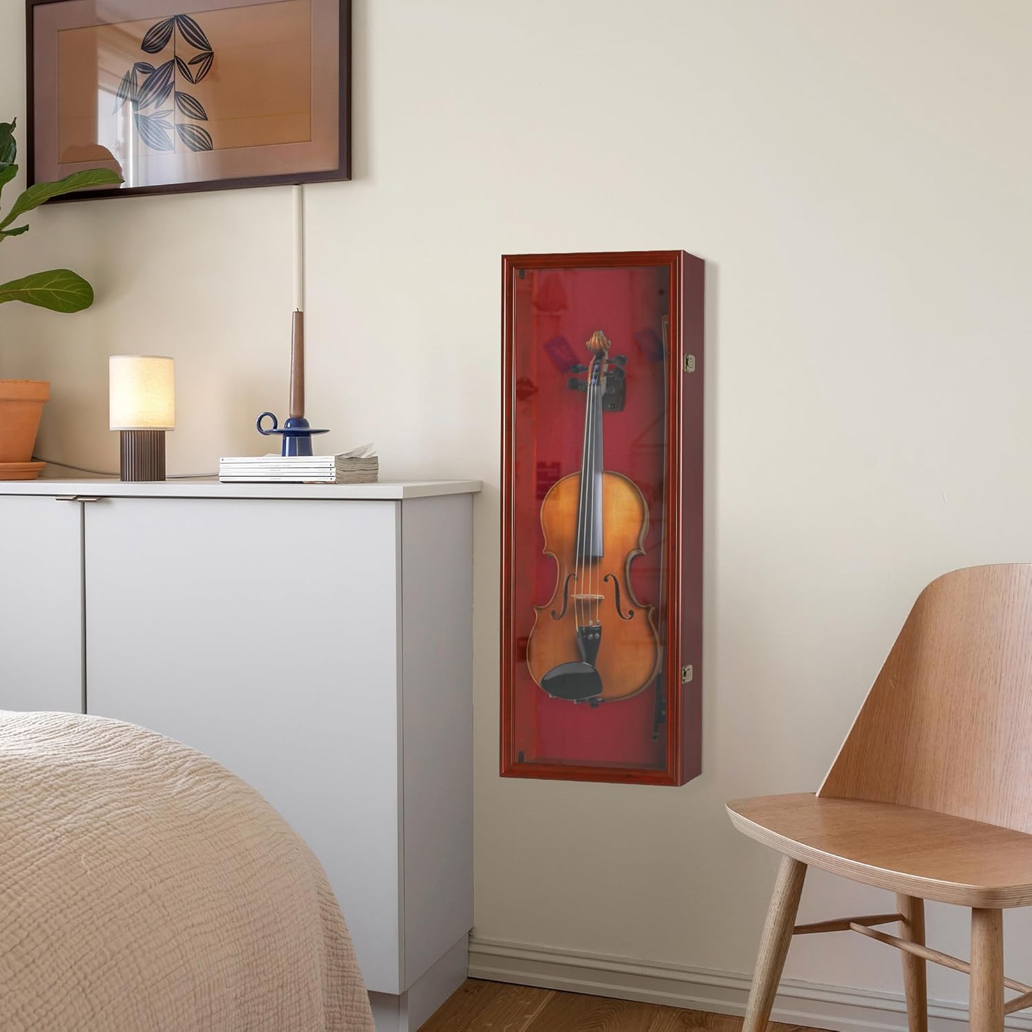 Violin Display Case Violin Case Hanger Stand 33" Height Mahogany Finish Frame fits Ukulele Fiddle Also