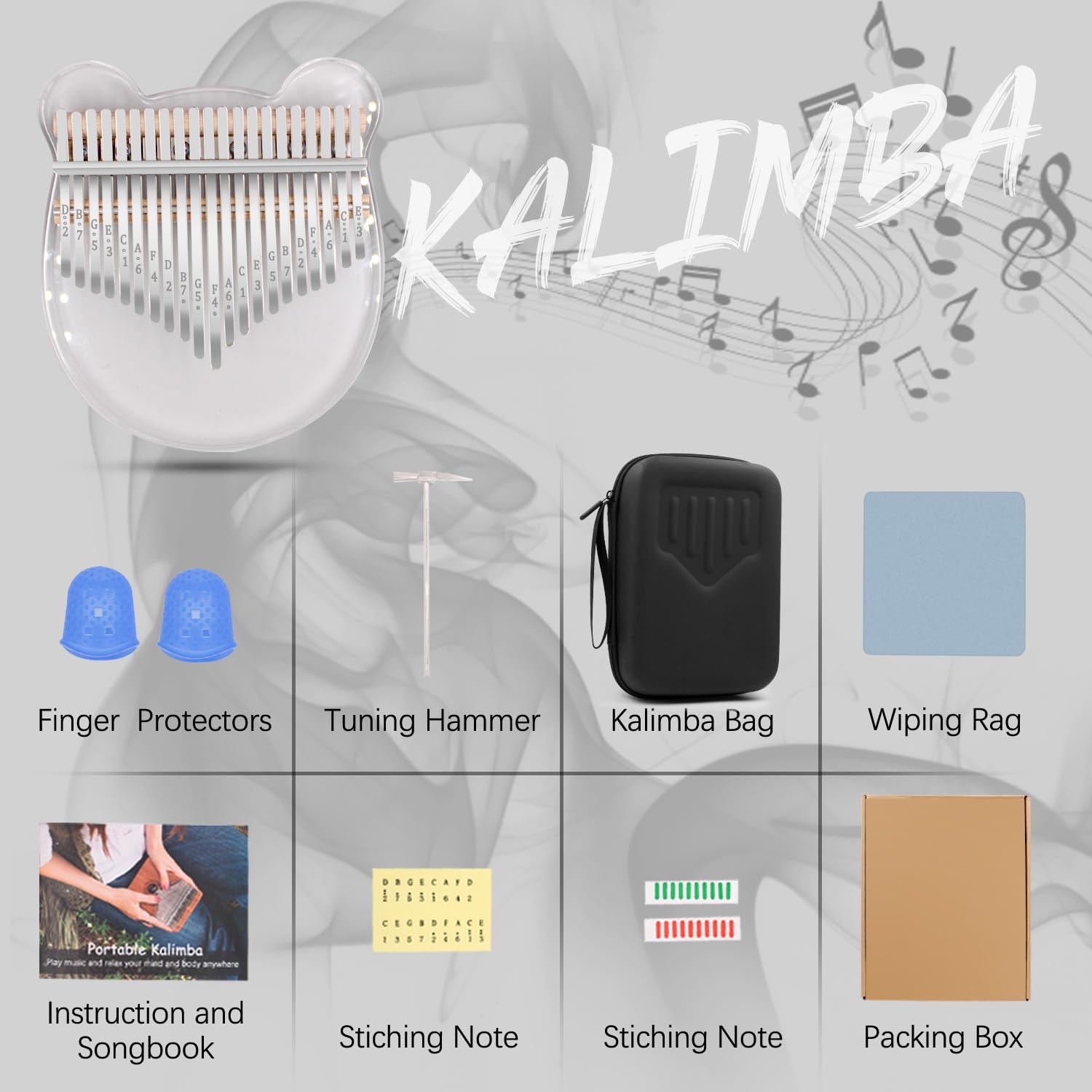 Acrylic Kalimba Thumb Piano,YUNDIE Portable 17 Keys Mbira Crystal Finger Piano, Musical Instruments Birthday Gift for Adult Beginners Professional(Clear) (17 Keys)