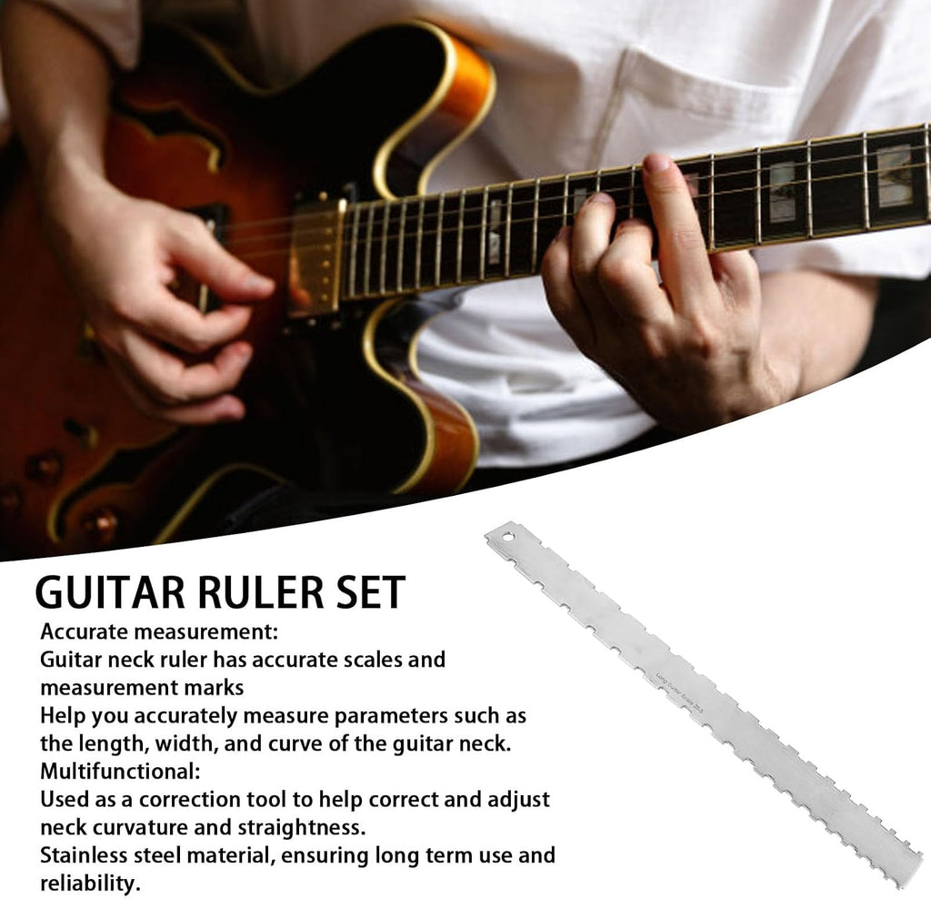Guitar Neck Ruler, String Action Ruler Gauges, Stainless Steel Guitar Neck Notched Straight Edge Gauges for Most Guitar Fretboards