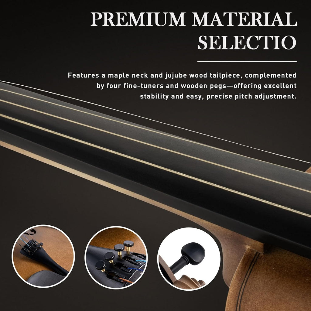 SONICAKE Violin 4/4 Full Size Set, Fiddle Solidwood for Beginners Adults, Acoustic Violin with Hard Case, Shoulder Rest, Rosin, Bow, Clip-on Tuner and Extra Strings, QVL-01