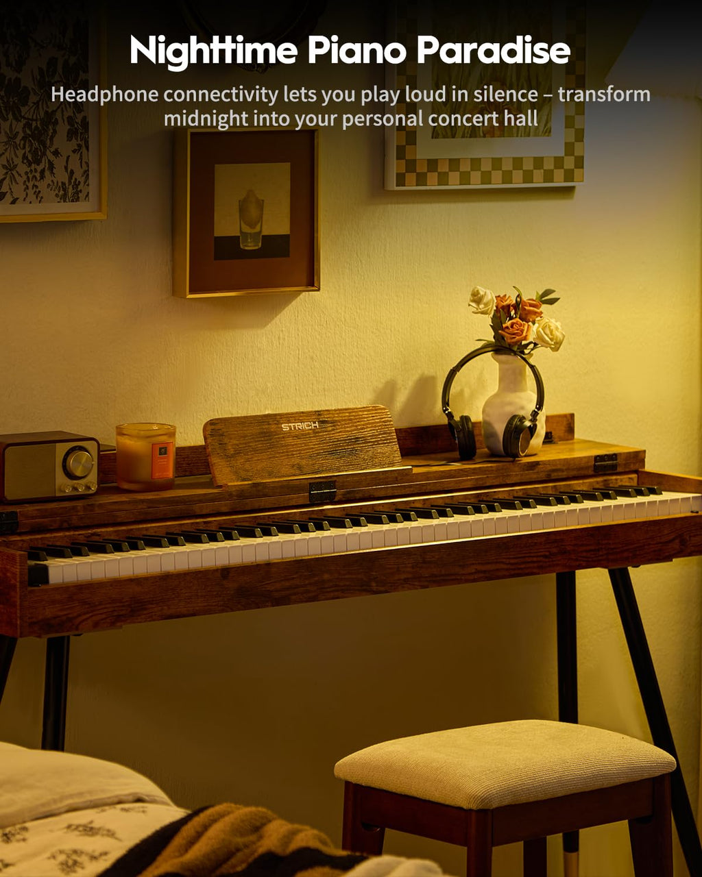 STRICH 88 Key Digital Piano, Hammer-Action Weighted Keyboard, Full Size Desk Cover Electric Piano Keyboard with Stand, 25Wx2 Speakers, Headphones, Three Pedal, SDP-350S(Color Mahogany)