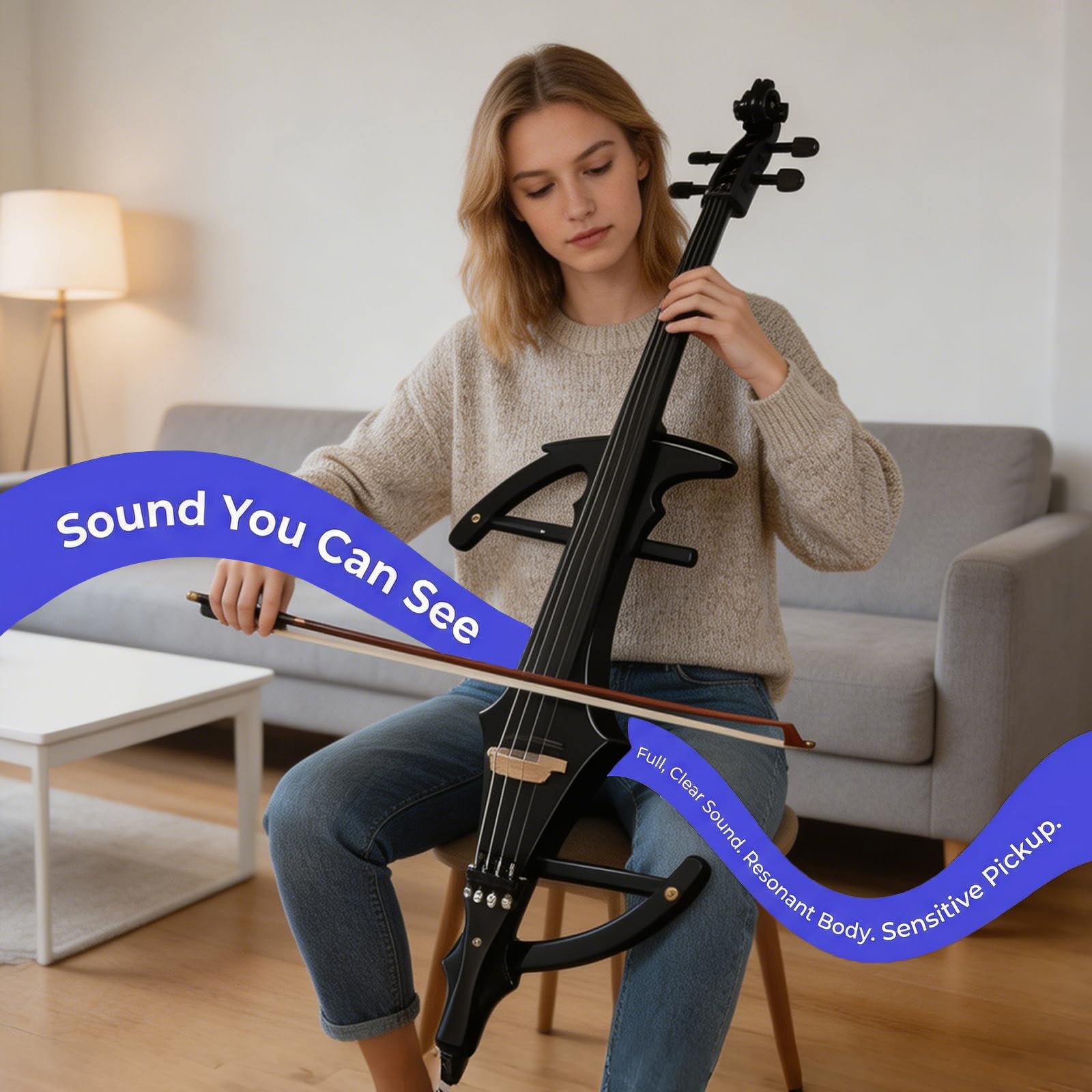 Electric Cello 4/4 Full Size Ebony Fittings with Lightweight Cello Bag, Headphones, Bow, Bridge, Rosin, Cello for Beginners Adults(Metallic Black) (Metallic Red Peach Heart -Cellos)