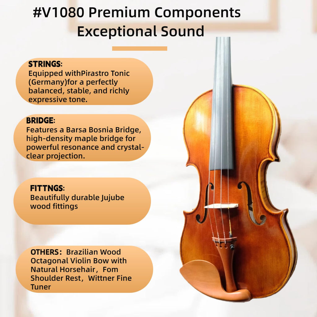 Master 4/4 Full-Size Violin | Hand-Varnished with 20+ Year Aged Italian Spruce & Bosnian Maple | Professional Orchestra Instrument for Professional soloists and session players (VIO1328)