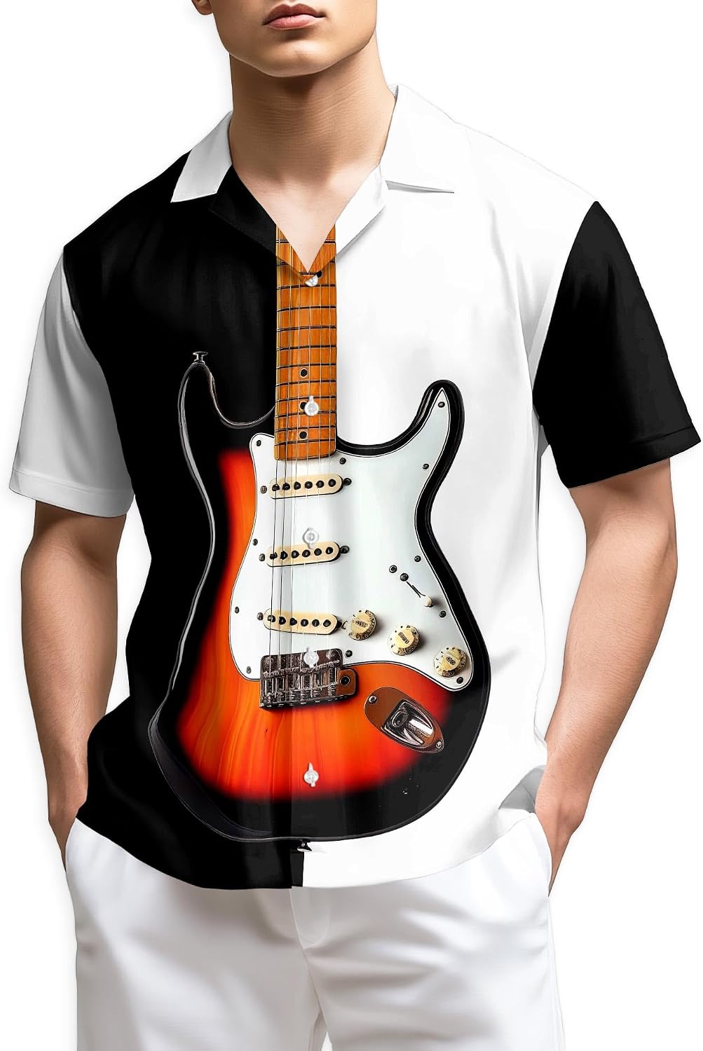 Trombone Pattern Hawaiian Shirt for Men, Summer Vacation Button Down Shirt, Aloha Beach Short Sleeve Shirt, S-5XL