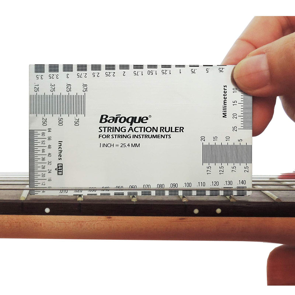 Baroque String Action Gauge Precision Guitar Ruler Multifunctional Guitar Setup Kits Tool Leather Case Polished Edge, Black