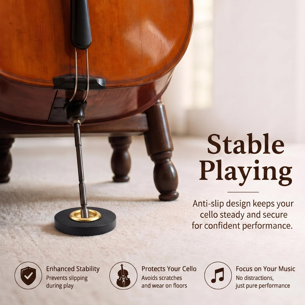 Nuanchu 4 Piece Cello Rock Stop with Strap Non Slip Endpin Anchor Set with Floor Mat, Rubber Tip Protectors for Cello Practice and Performance(Black,Plastic,)