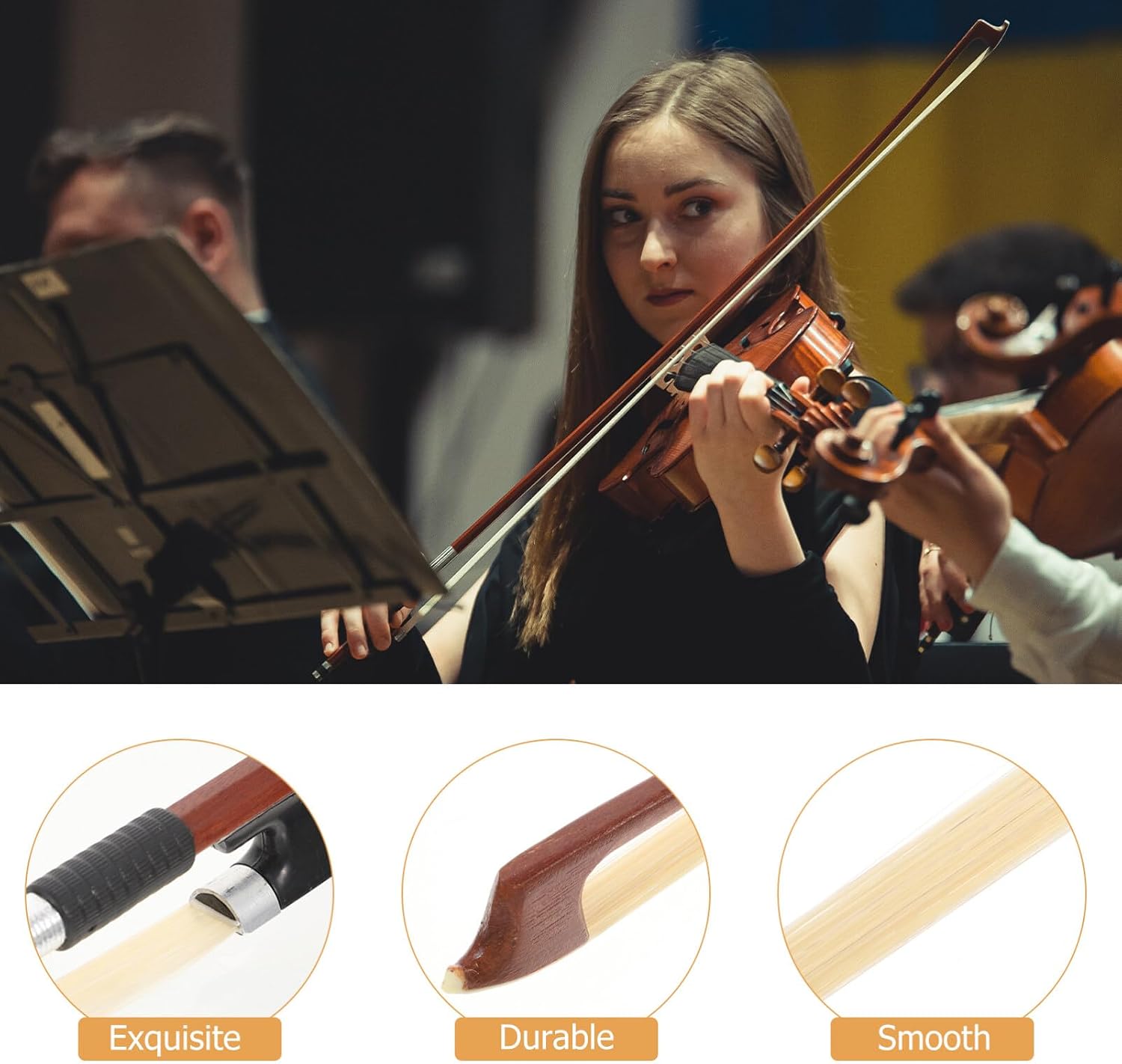 Holibanna Violin Bow with Natural Horsetail Hair Handmade Wood Bow for Student and Beginner Violinists 17.3 Inch Balanced Musical Instrument Accessory