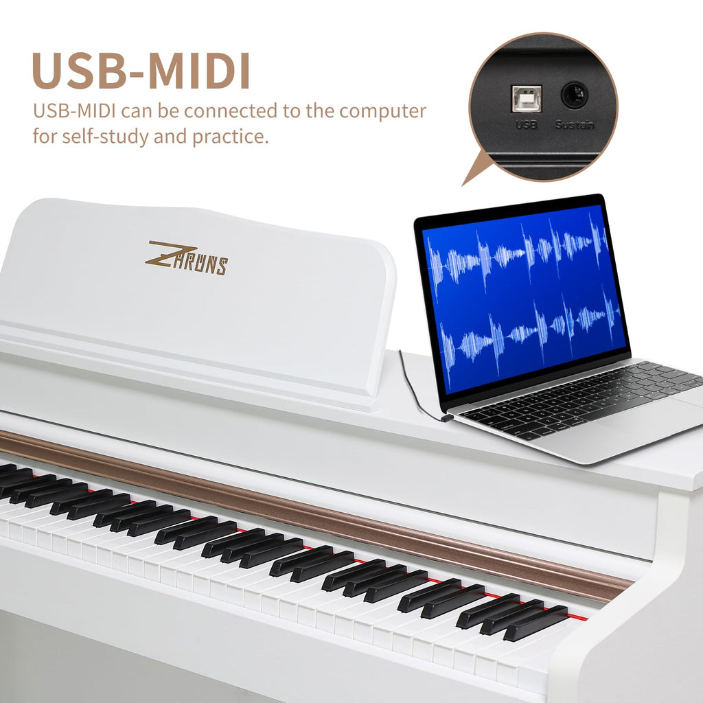 Digital Piano, 88 Key Weighted Keyboard Piano, Full-size Electric Piano Keyboard with Sheet Music Stand, Triple Pedal, Power Adapter, Supports USB-MIDI Connecting (White)