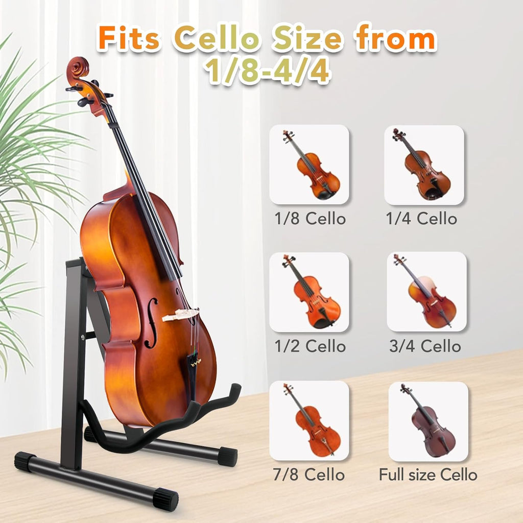 GeeWin Cello Stand,A-Frame Folding Violin Support Stand,Cello Holder for 1/8-4/4 Cellos, Guitar Stand,Guitars for Acoustic, Electric Guitar,Bass,Guitar Holder Stand,Black