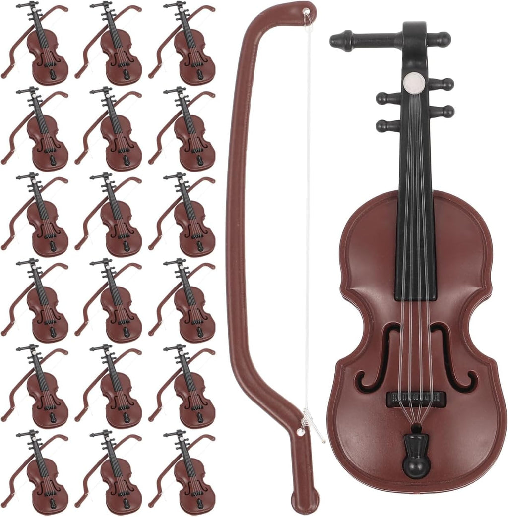 DOITOOL 20 Sets Mini Violin Models, Plastic Tiny Violin Musical Instrument for Dollhouse Accessory and Holiday Party Adornments