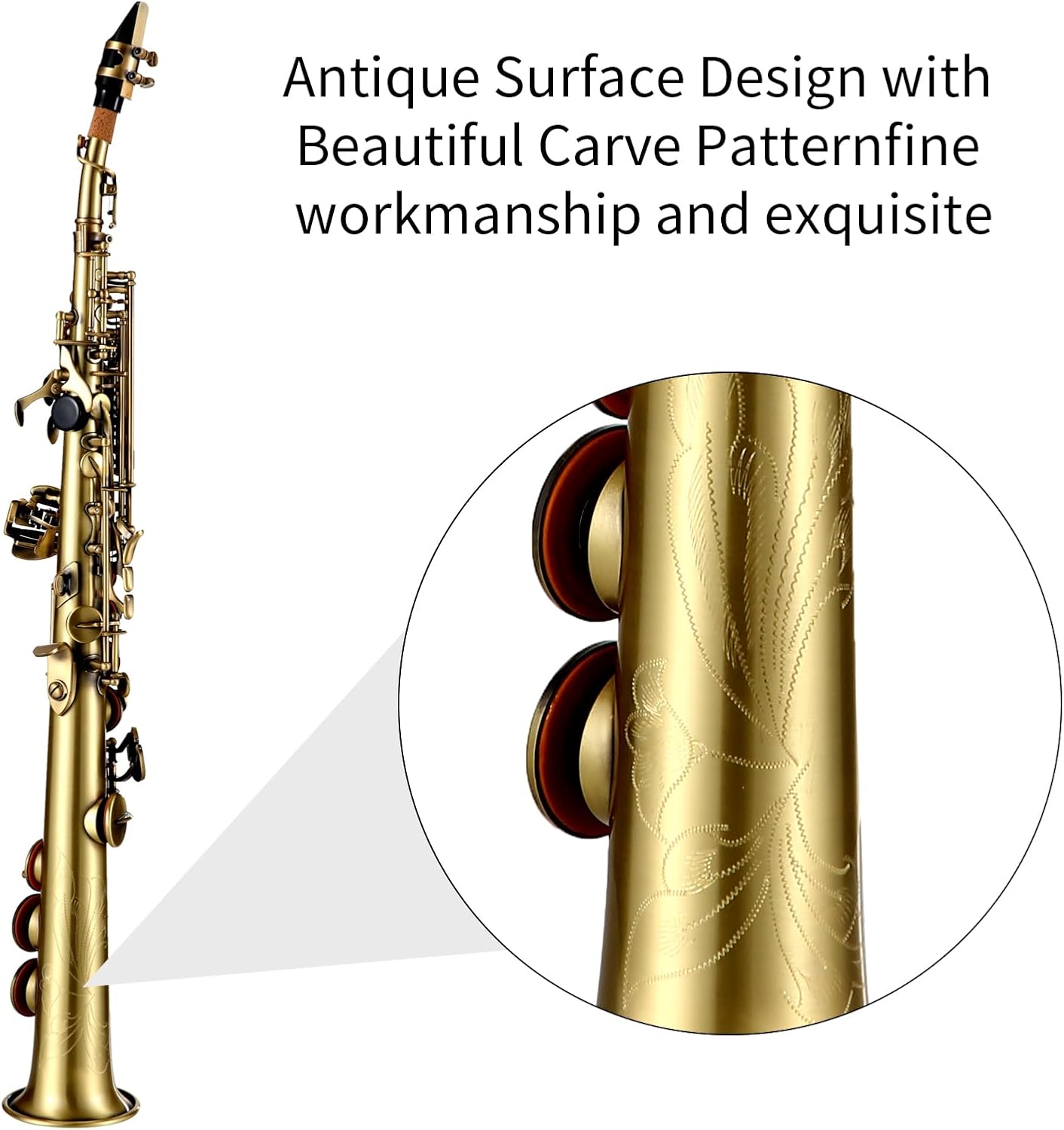 Straight Bb Soprano Saxophone Nickel Plated Sax straight saxophone Professional Brass Woodwind Instrument Carve Pattern with Carrying Case Mouthpiece Reed Cleaning
