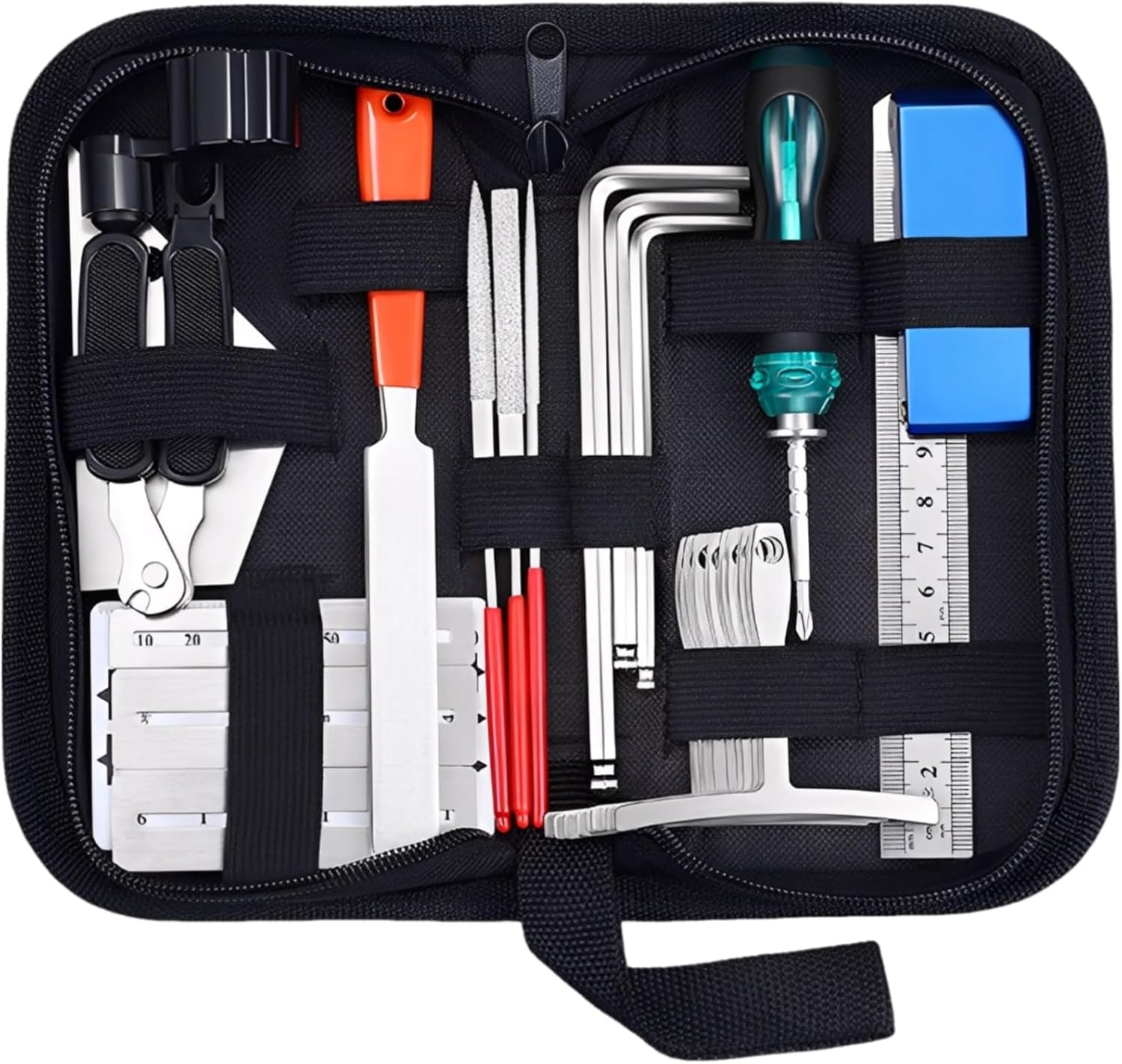26 Pcs Guitar Tool Kit, Guitar Setup Tool Kit with Nut Files, String Action Gauge, Leveling Ruler, Understring Radius Gauges, Hex Wrench, Guitar Maintenance Kit, Guitar Repair Kit