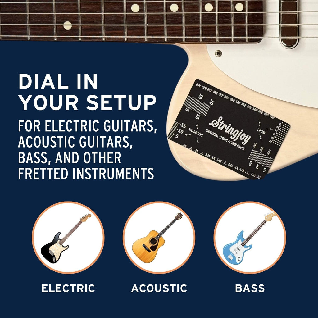 Stringjoy Universal String Action Gauge - Premium Guitar Action Gauge for Acoustic, Electric Guitars & Bass - Durable & Portable, Dual Metric