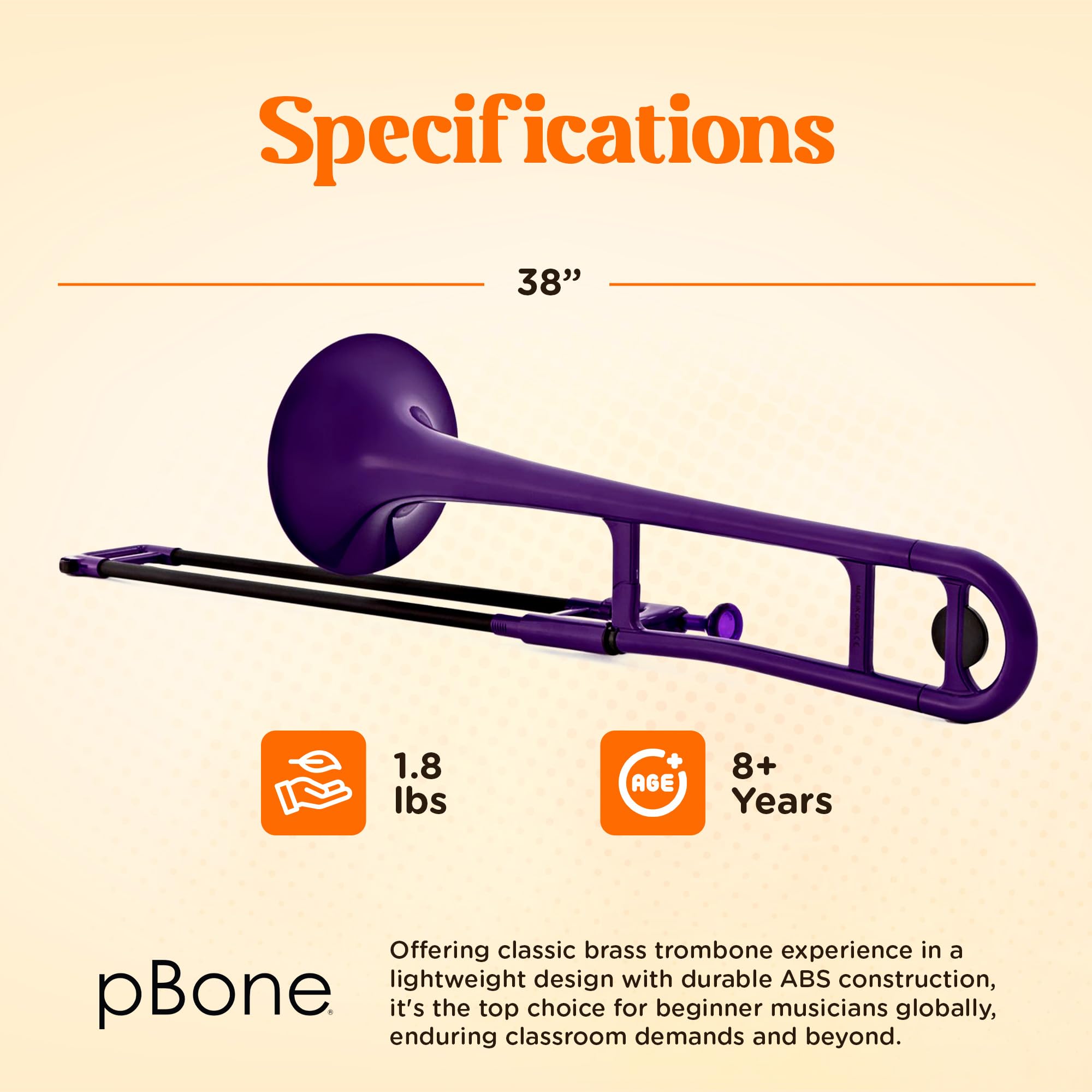 pBone Bb Plastic Trombone - Lightweight pInstruments Design with Ergonomic Grip - Includes Mouthpieces & Carrying Bag - Authentic Bb Sound for Students & Beginners - Durable ABS - Purple