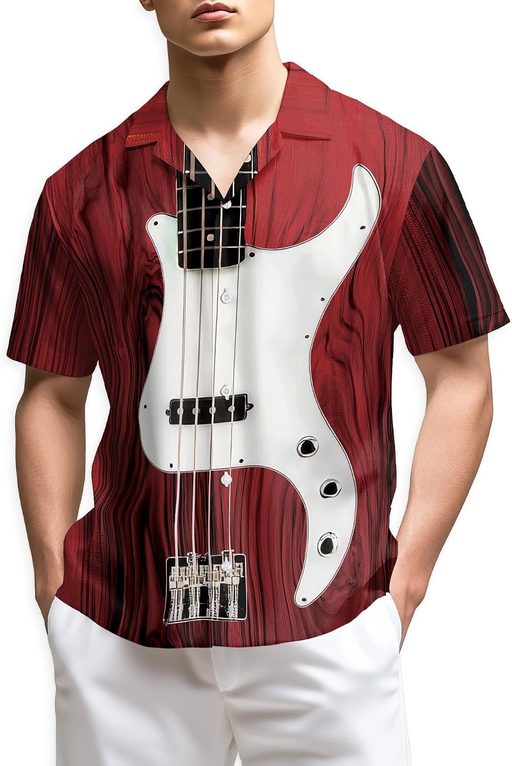 Trombone Pattern Hawaiian Shirt for Men, Summer Vacation Button Down Shirt, Aloha Beach Short Sleeve Shirt, S-5XL