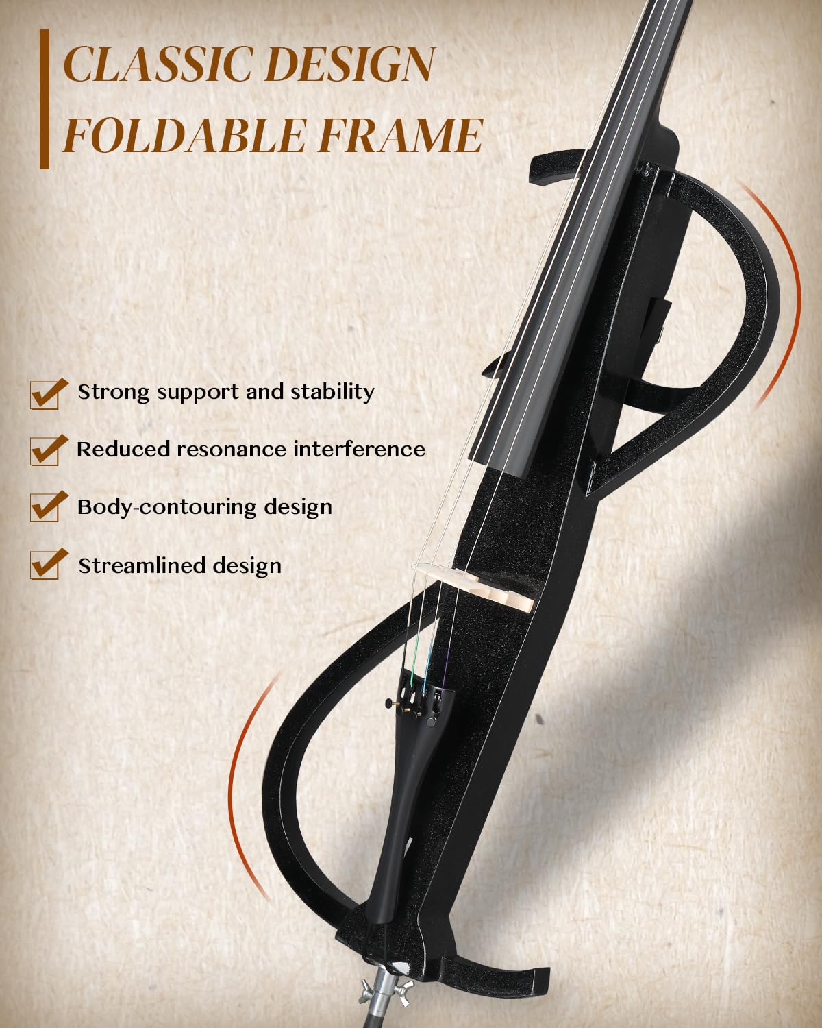 Ktaxon Foldable Electric Cello 4/4 Full Size Silent Cello with Portable Bag, Stereo Headphones, Premium Cable & Rosin, Professional Bow and Bridge for Adult Beginner(Foldable Z Style)