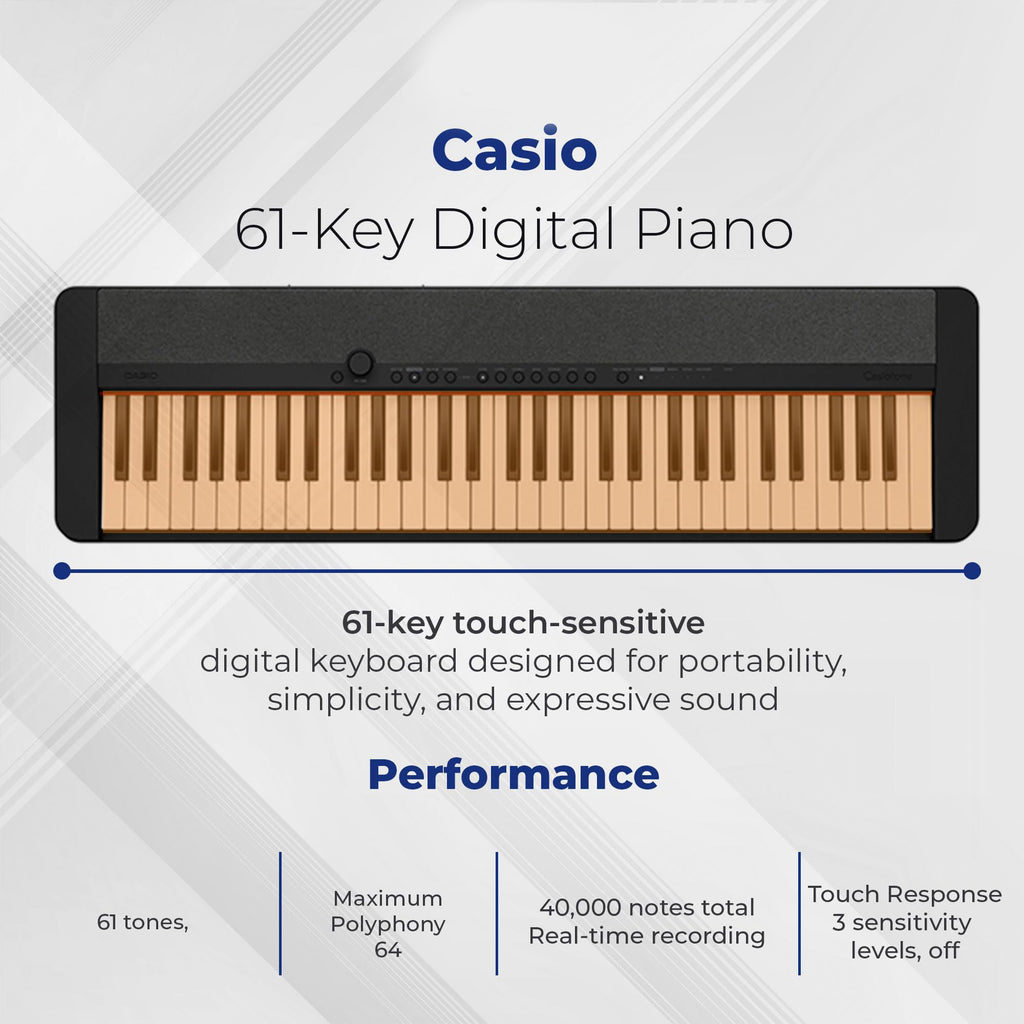 Casio CT-S1 Casiotone 61-Key Portable Keyboard - Black Bundle with Adjustable Stand, Bench, Headphones, Sustain Pedal, Instructional Book, Instructional DVD, and Austin Bazaar Polishing Cloth