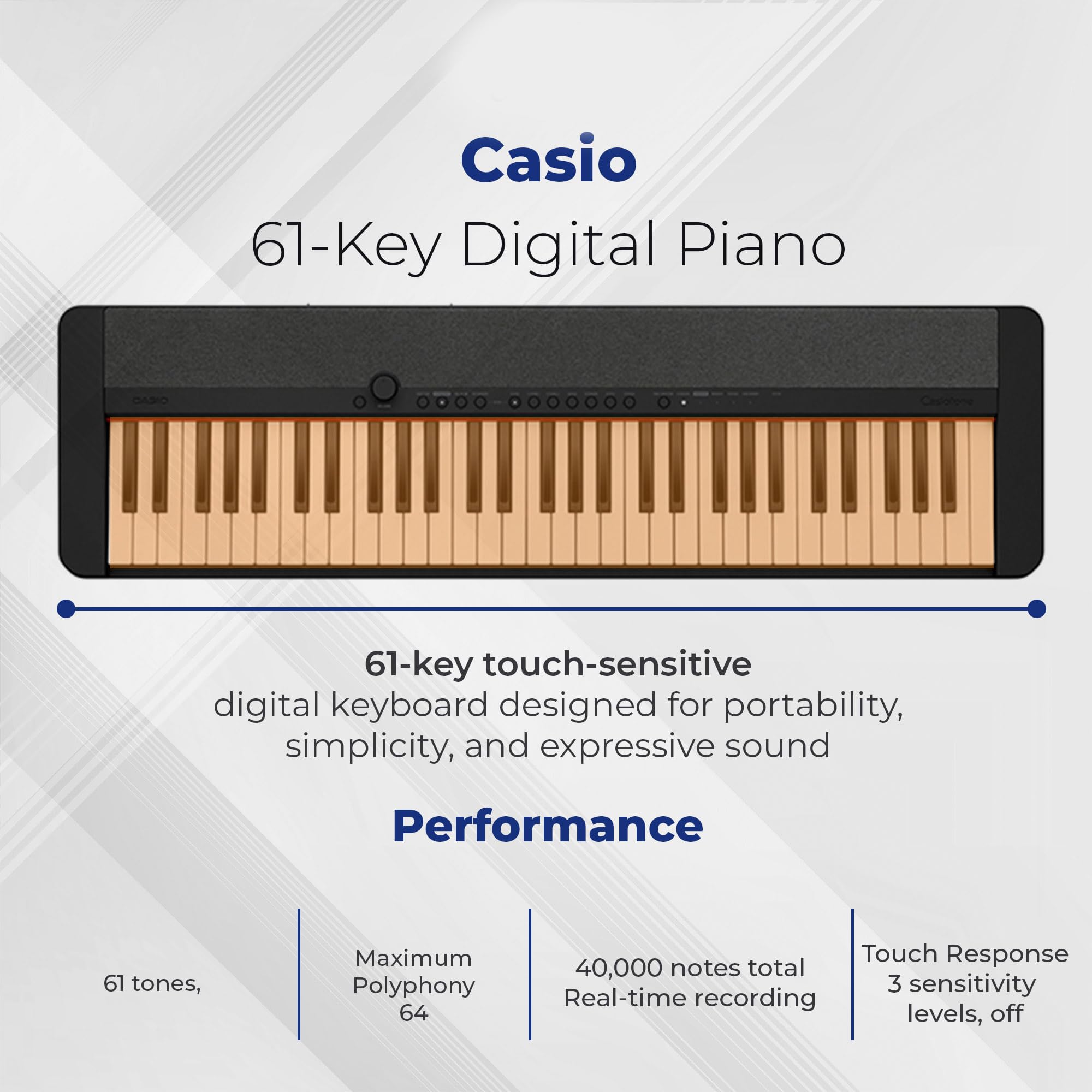 Casio CT-S1 Casiotone 61-Key Portable Keyboard - Black Bundle with Adjustable Stand, Bench, Headphones, Sustain Pedal, Instructional Book, Instructional DVD, and Austin Bazaar Polishing Cloth