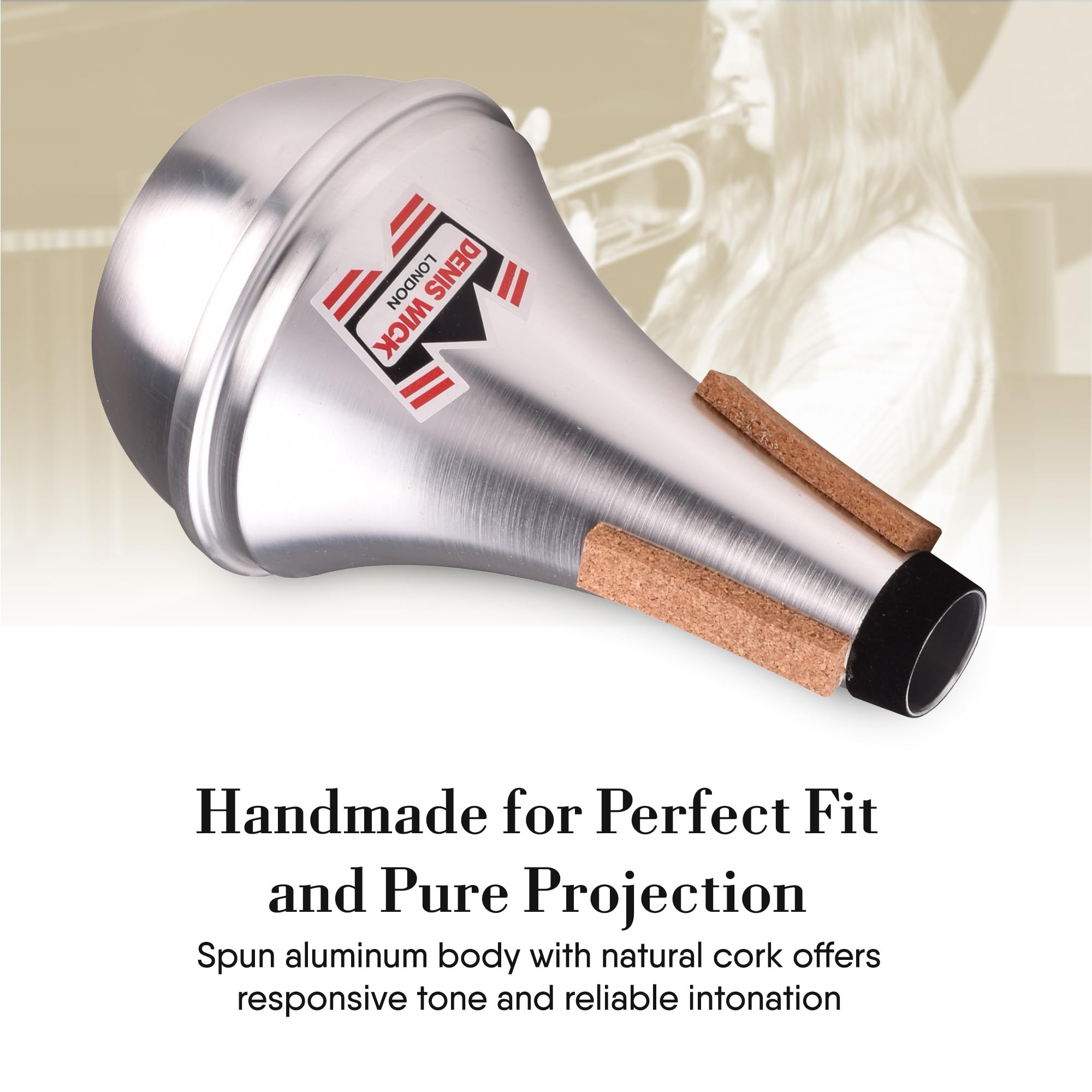 Denis Wick Straight Mute for Trumpet or Cornet, 5504 - Hand-Spun Aluminum Mute with Natural Cork - Brilliant Tone, Reliable Intonation & Tight-Bell Fit for Performance - 6.1 x 3.4 x 3.4 In, 2.26 oz