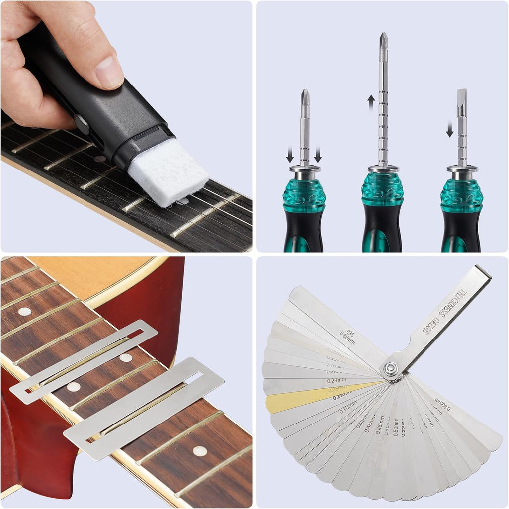 72Pcs Guitar Tool Kit, Guitar Repair Kit, Guitar Setup Kit, Professional Guitar Repairing Maintenance Tool Kit for Luthier Beginner, Guitar Accessories for Acoustic Guitar Ukulele Bass Banjo
