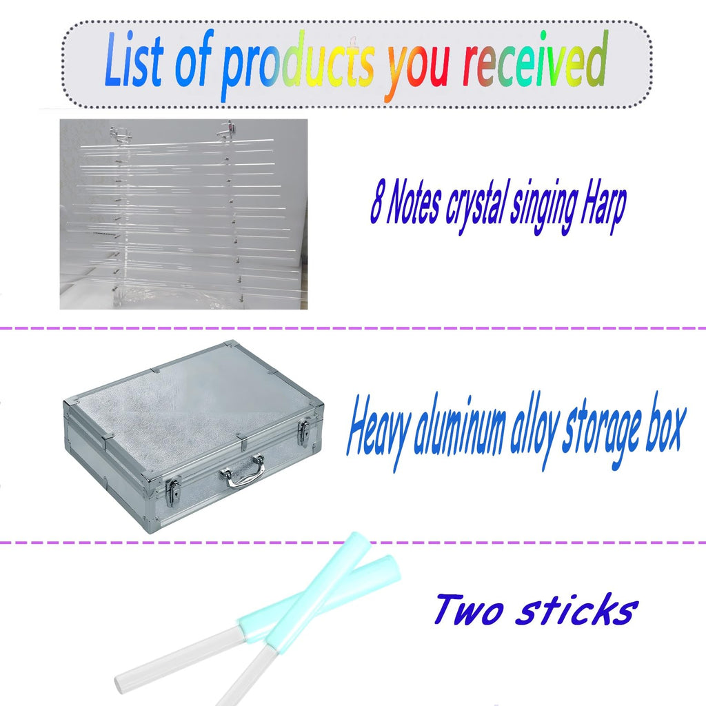 Crystal Singing Harp 8 Notes C D E F G A B C Including Aluminum Suitcase Healing Musical Instrument for Healing Meditation, Adjusting Emotional State,Clear 432 Hz,11 inch