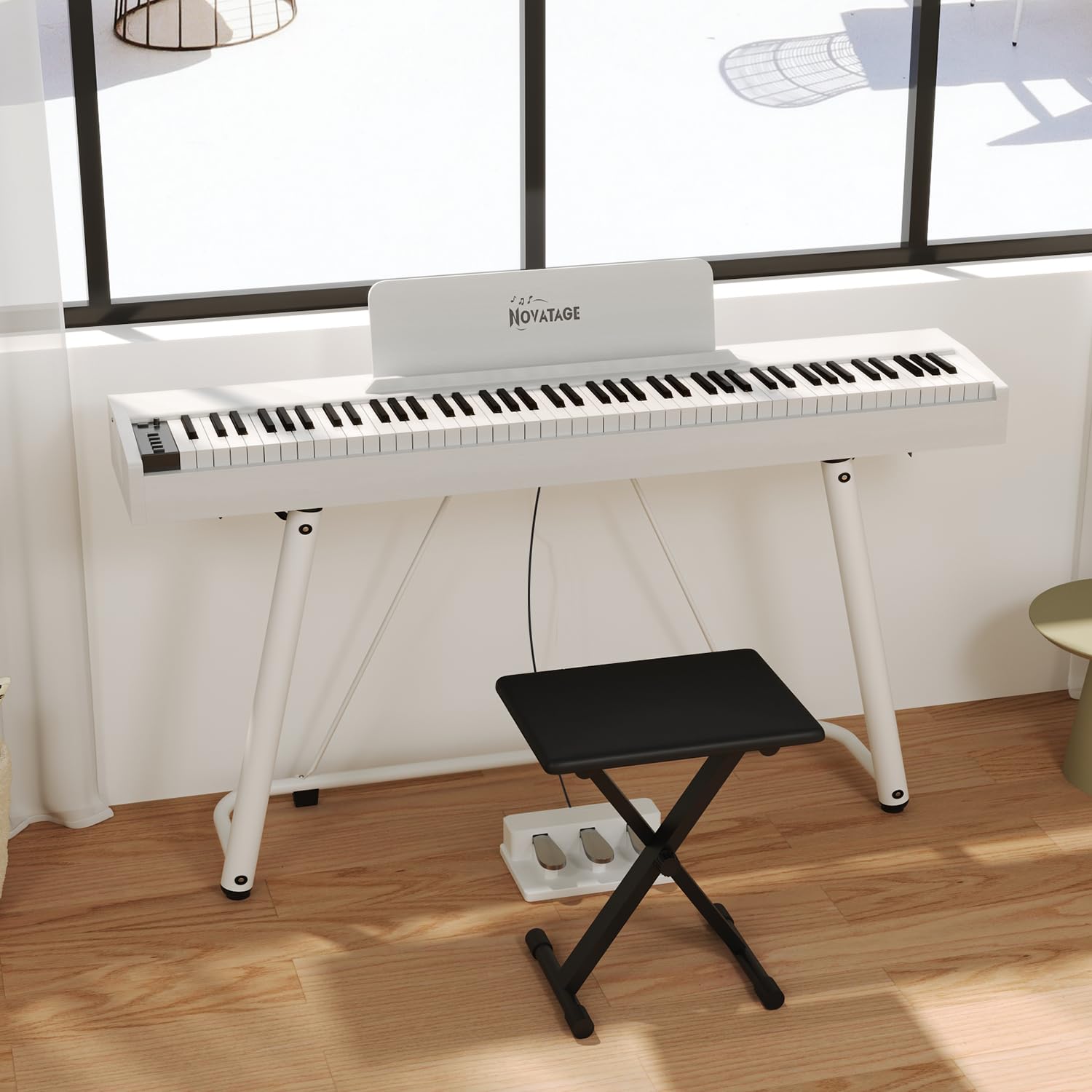 88 Key Full-Weighted Digital Piano, Full Size Electric Piano for Beginners, with U-Stand, 3 Pedal Unit, Adjustable Stool, Headphone, MIDI Functionality (Black)