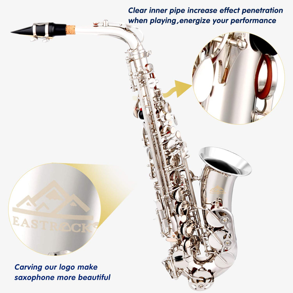 EASTROCK Black/Golden Alto Saxophone E Flat Sax Full Kit for Students Beginner with Carrying Case,Mouthpiece,Mouthpiece Cushion Pads,Cleaning Cloth&Cleaning Rod,White Gloves,Neck Strap