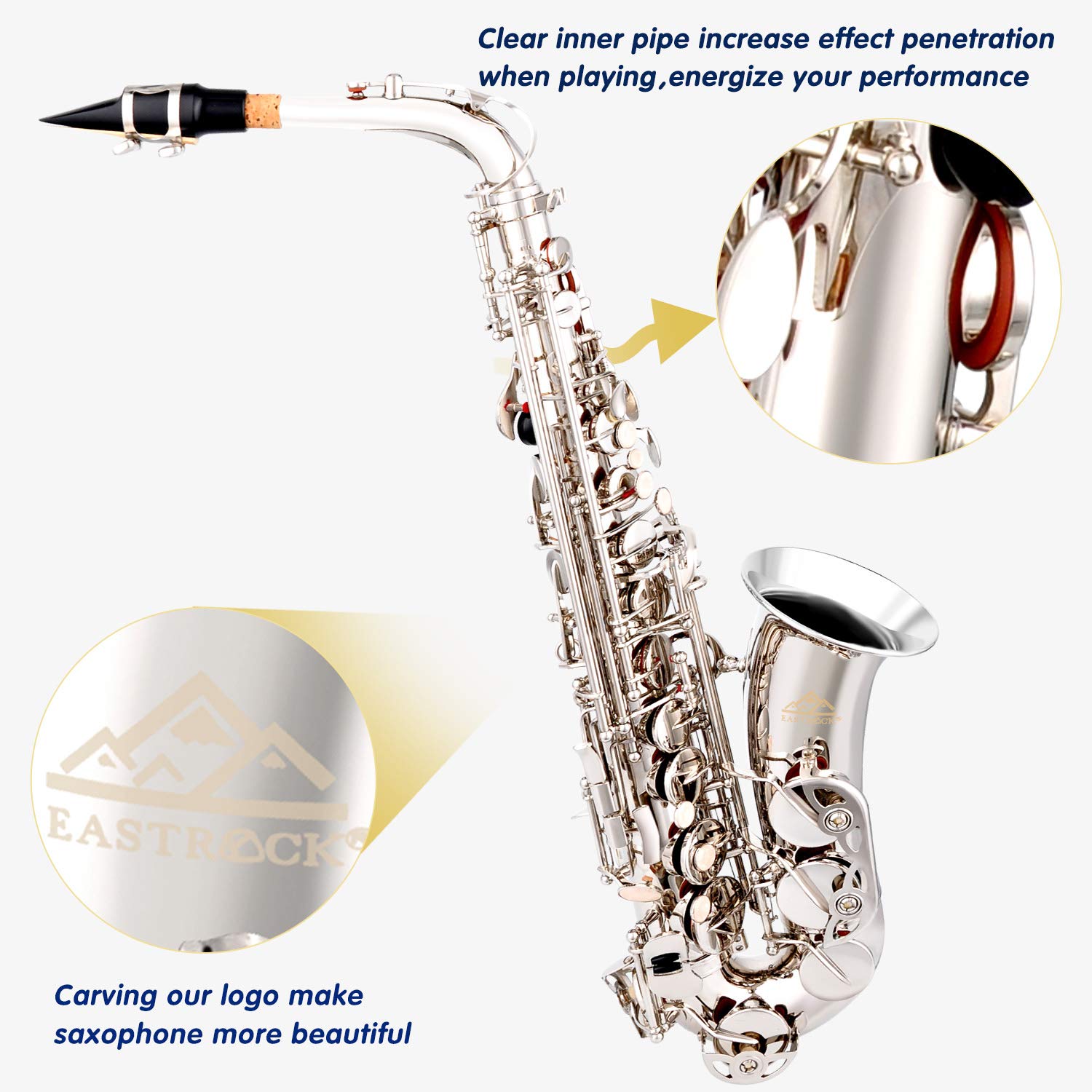 EASTROCK Black/Golden Alto Saxophone E Flat Sax Full Kit for Students Beginner with Carrying Case,Mouthpiece,Mouthpiece Cushion Pads,Cleaning Cloth&Cleaning Rod,White Gloves,Neck Strap