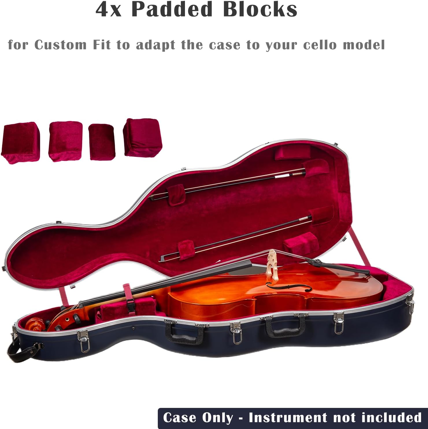 Crossrock Commuter ABS Cello Case for 4/4 & 3/4 | Matte Blue Diamond Shell, Wheels & Backpack Straps – Lightweight Case for Daily Rehearsal & Travel